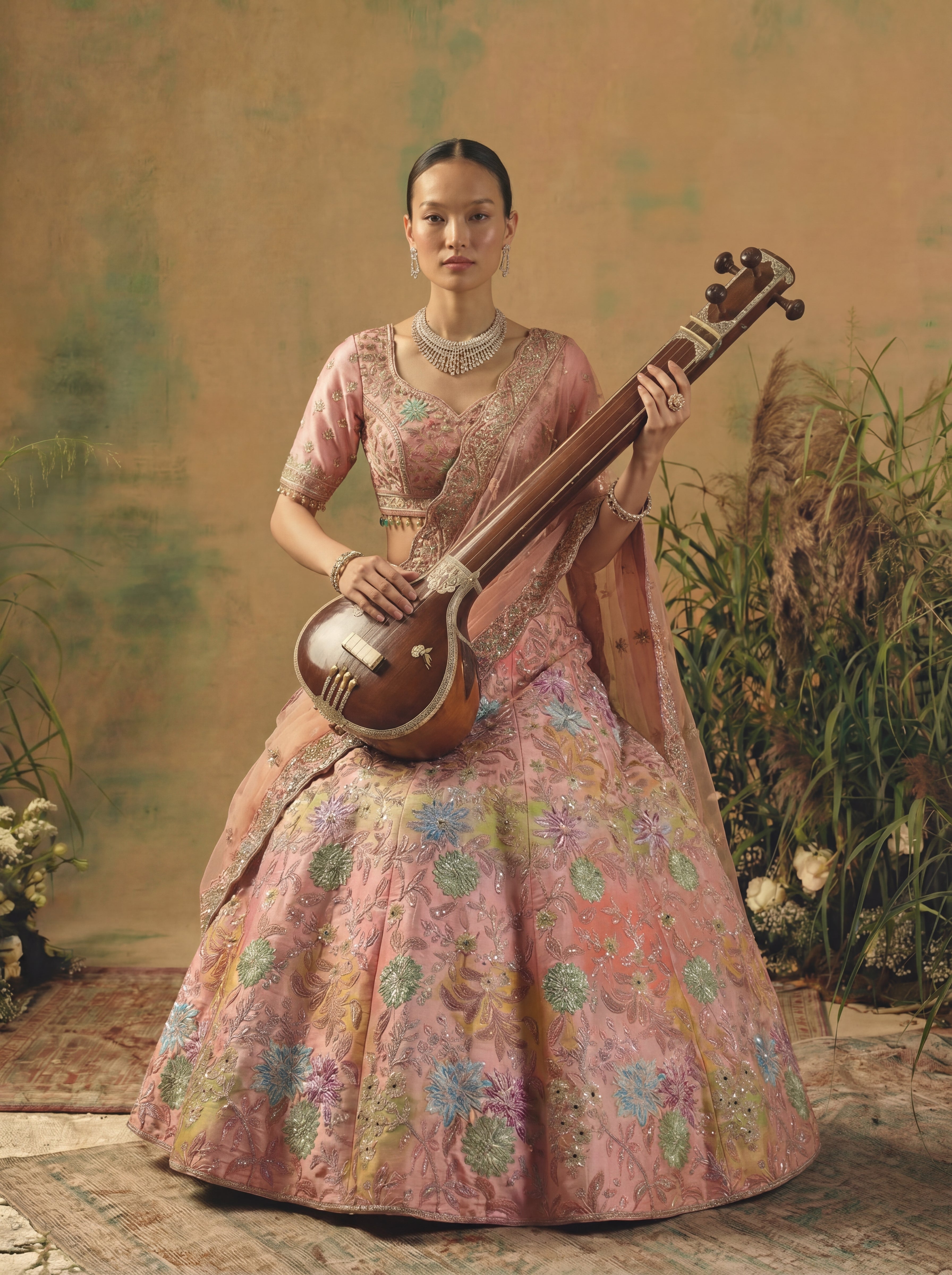 Blush Pink Viscose Mirror Sequins Wedding Lehenga Choli Set