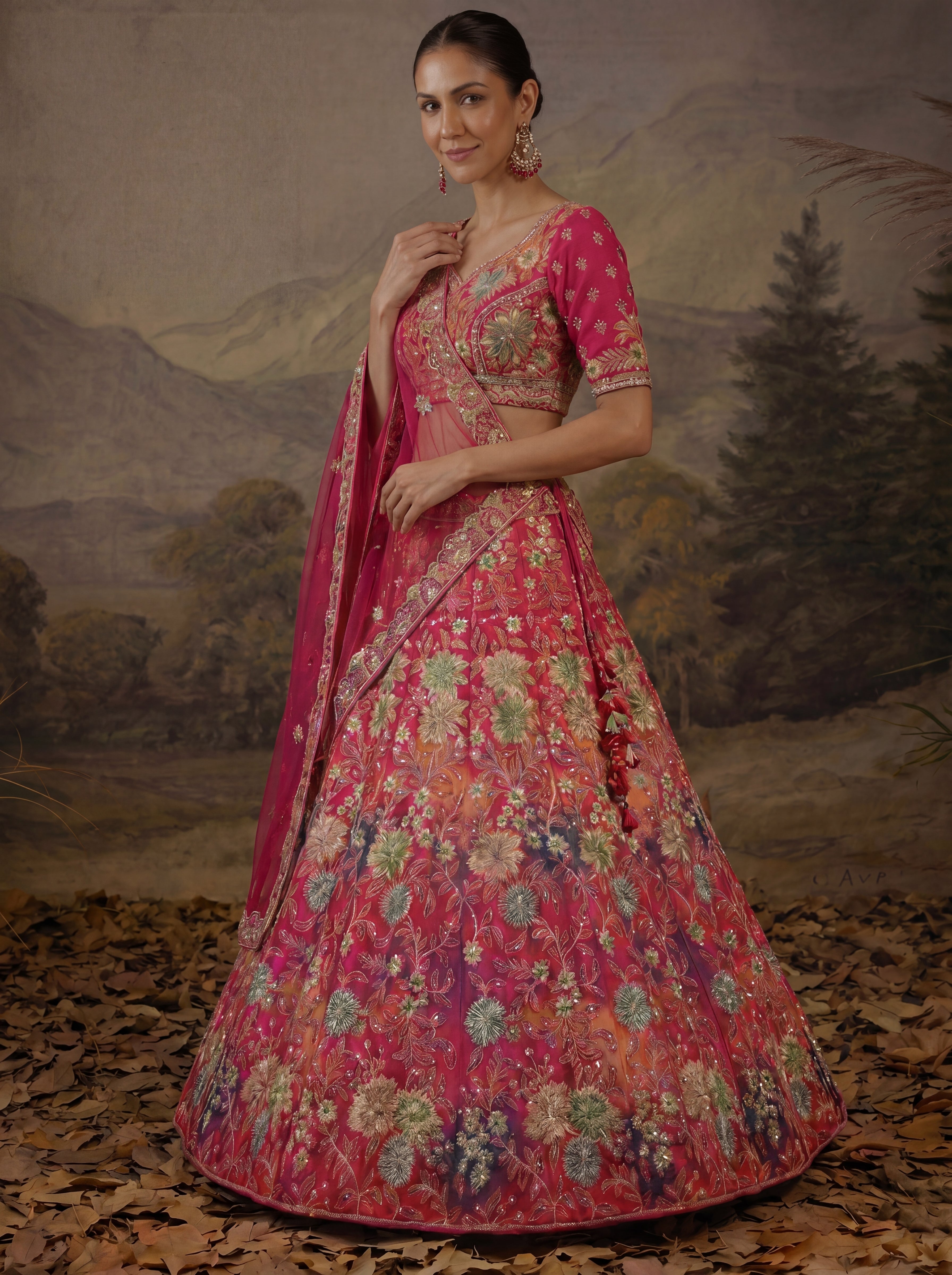 Rose Pink Viscose Mirror Sequins Bridal Lehenga Choli Set