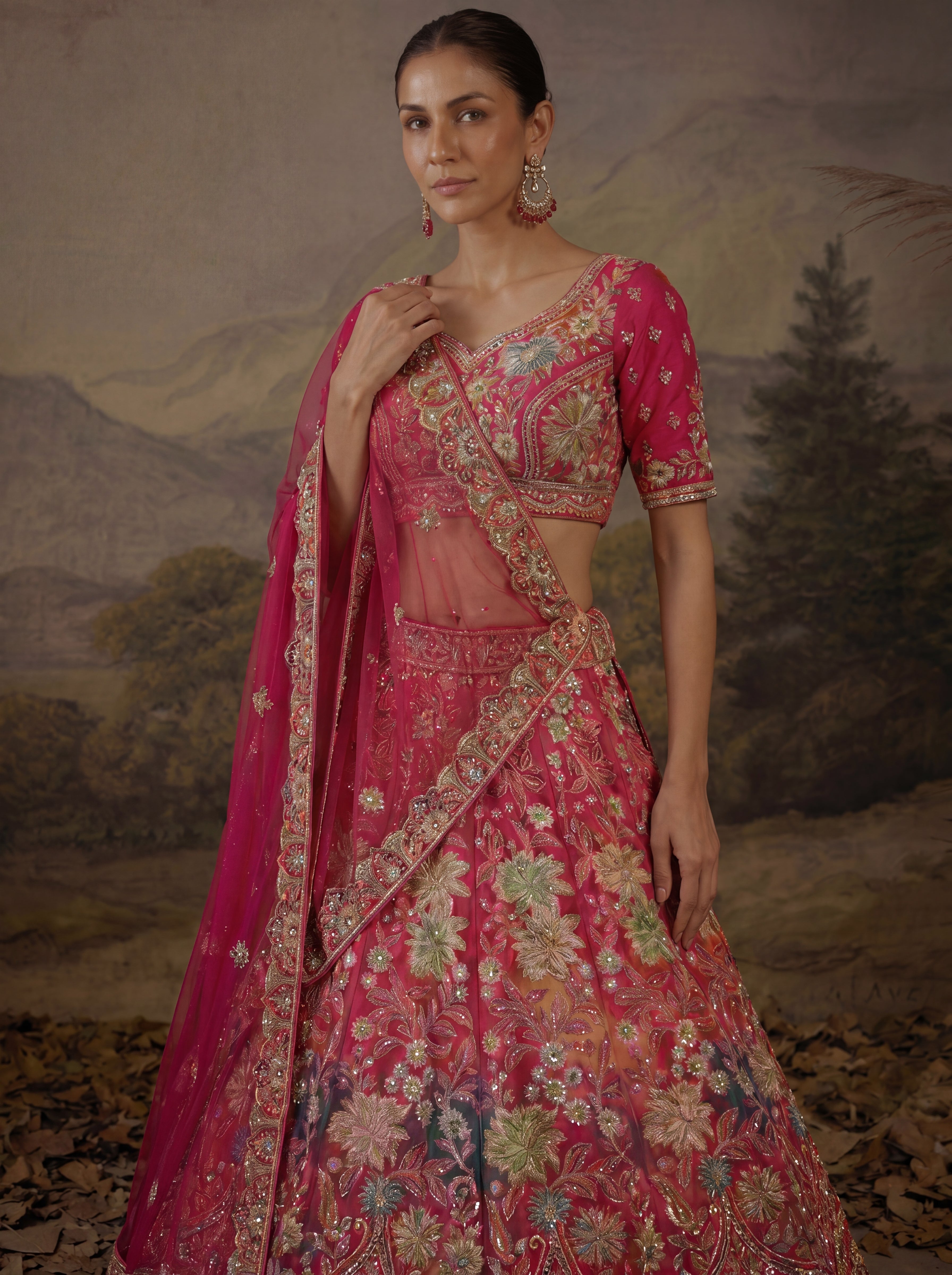 Rose Pink Viscose Mirror Sequins Bridal Lehenga Choli Set