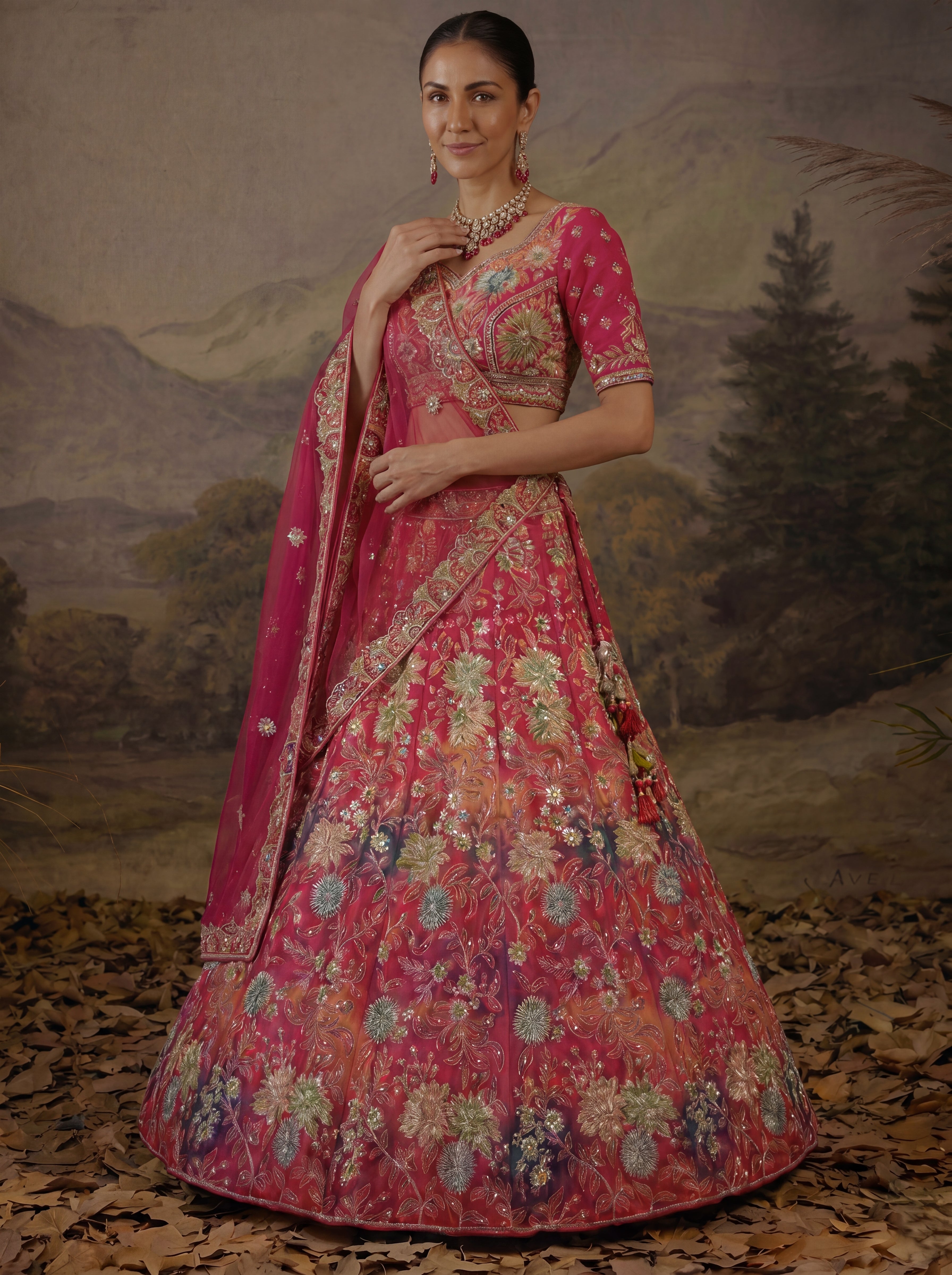 Rose Pink Viscose Mirror Sequins Bridal Lehenga Choli Set