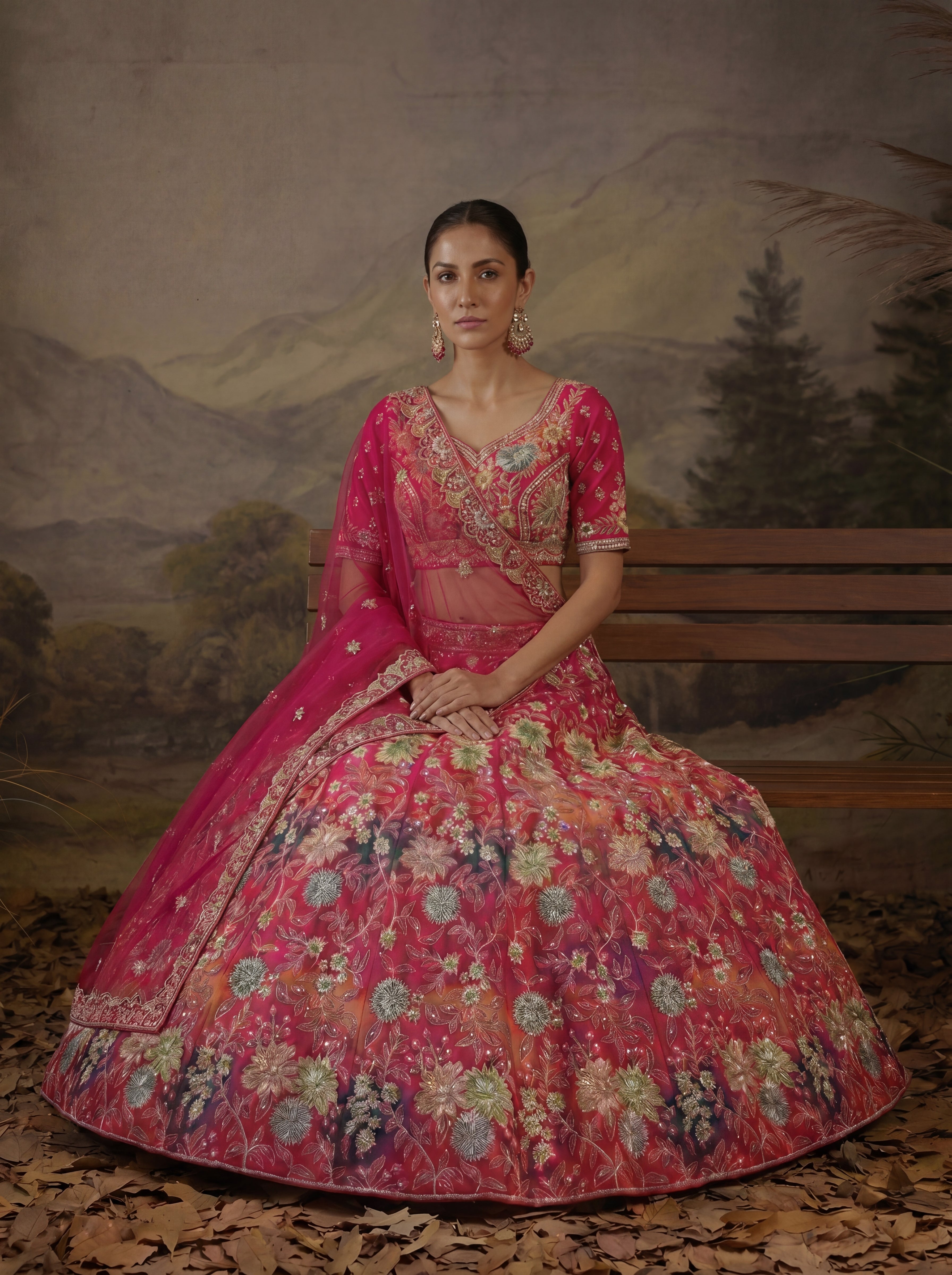 Rose Pink Viscose Mirror Sequins Bridal Lehenga Choli Set