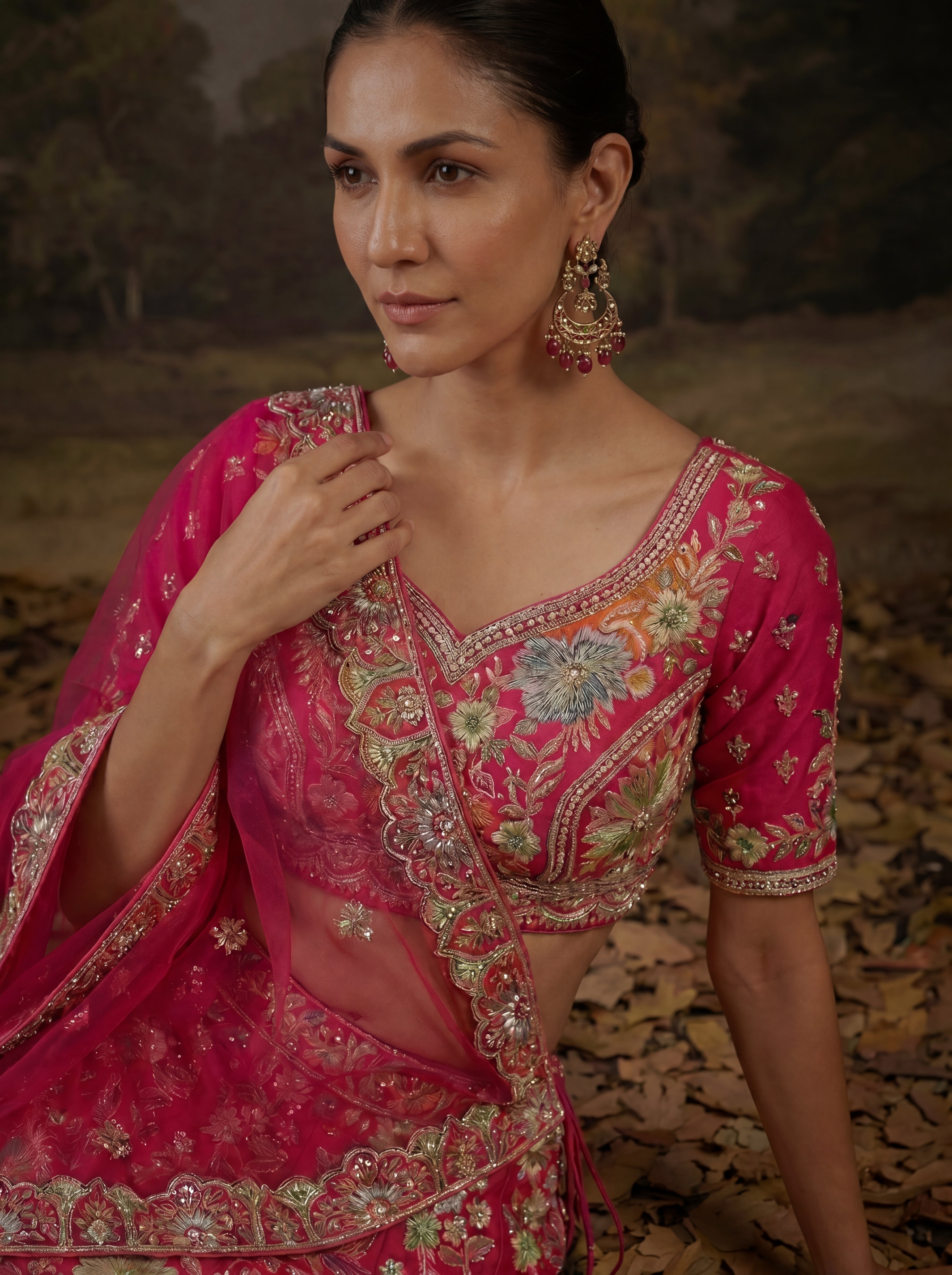 Rose Pink Viscose Mirror Sequins Bridal Lehenga Choli Set