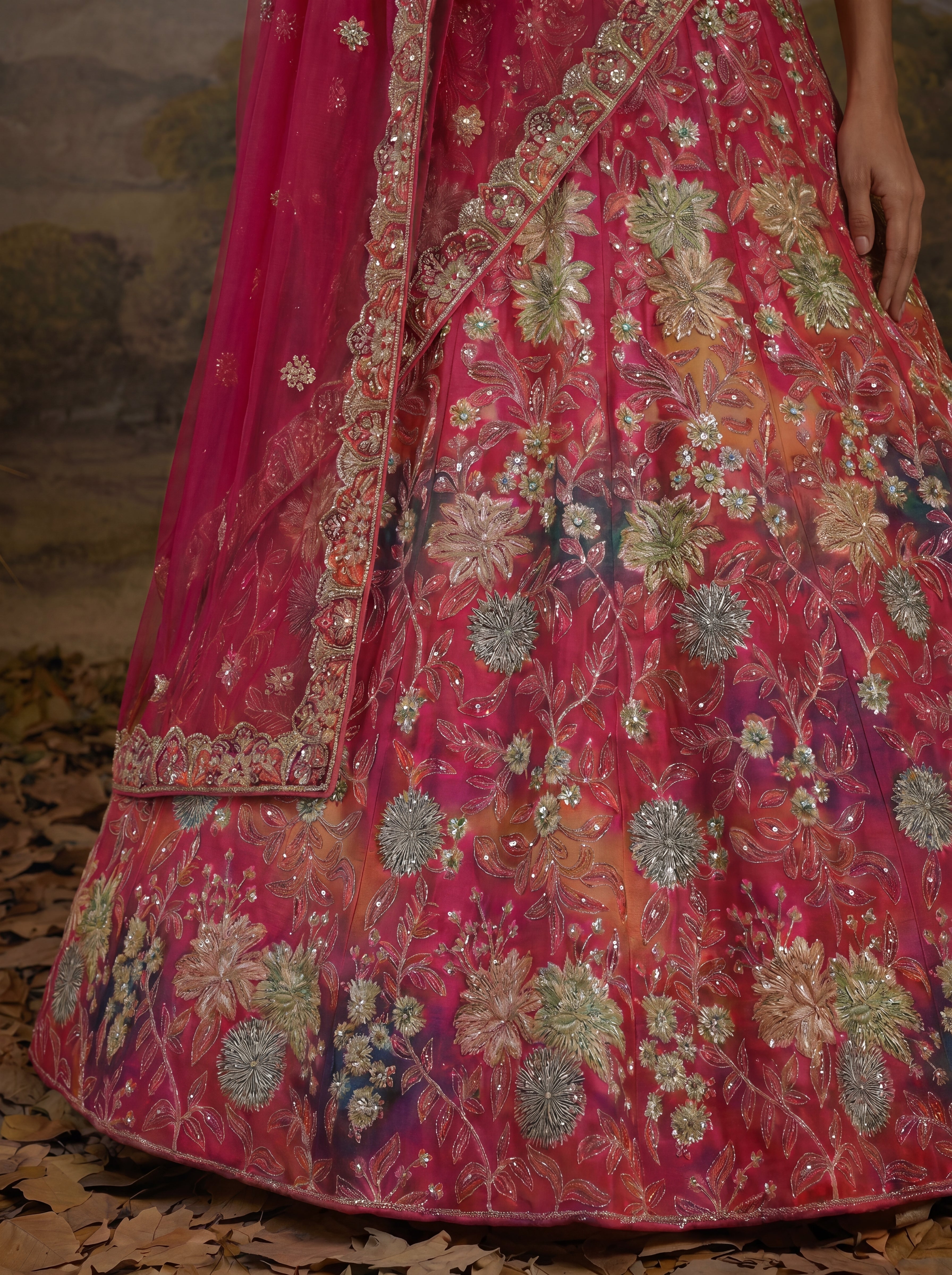 Rose Pink Viscose Mirror Sequins Bridal Lehenga Choli Set