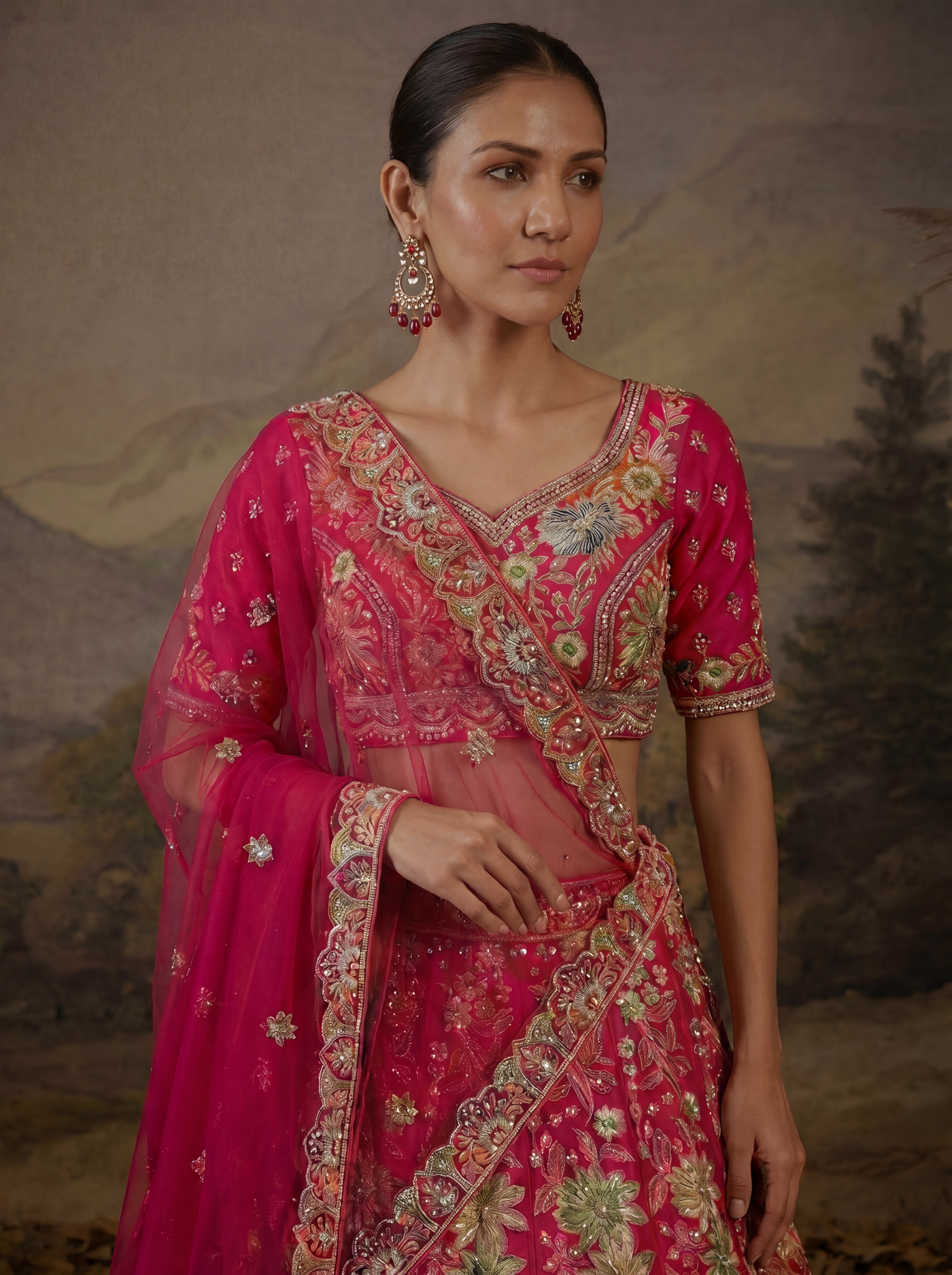Rose Pink Viscose Mirror Sequins Bridal Lehenga Choli Set