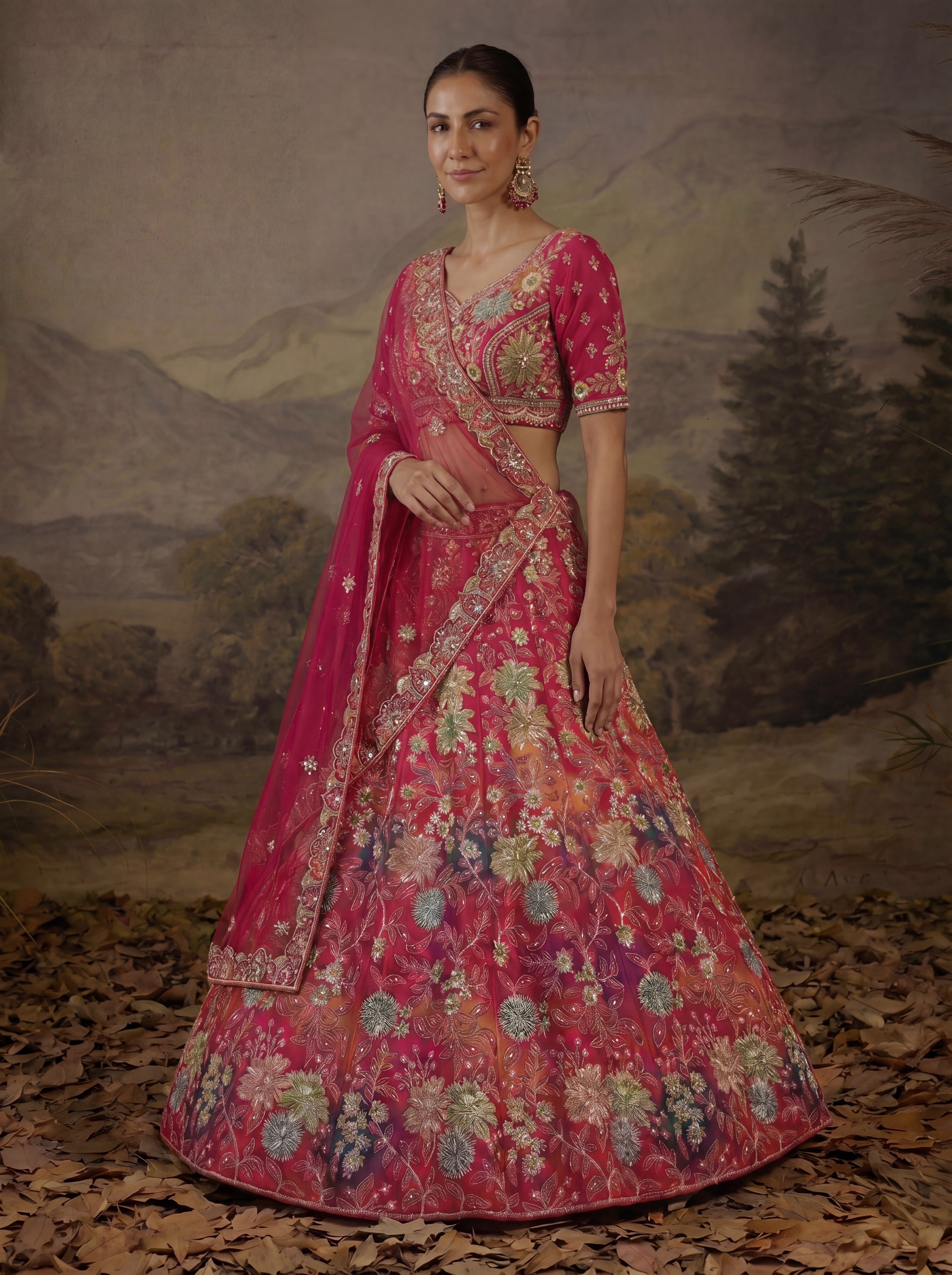 Rose Pink Viscose Mirror Sequins Bridal Lehenga Choli Set