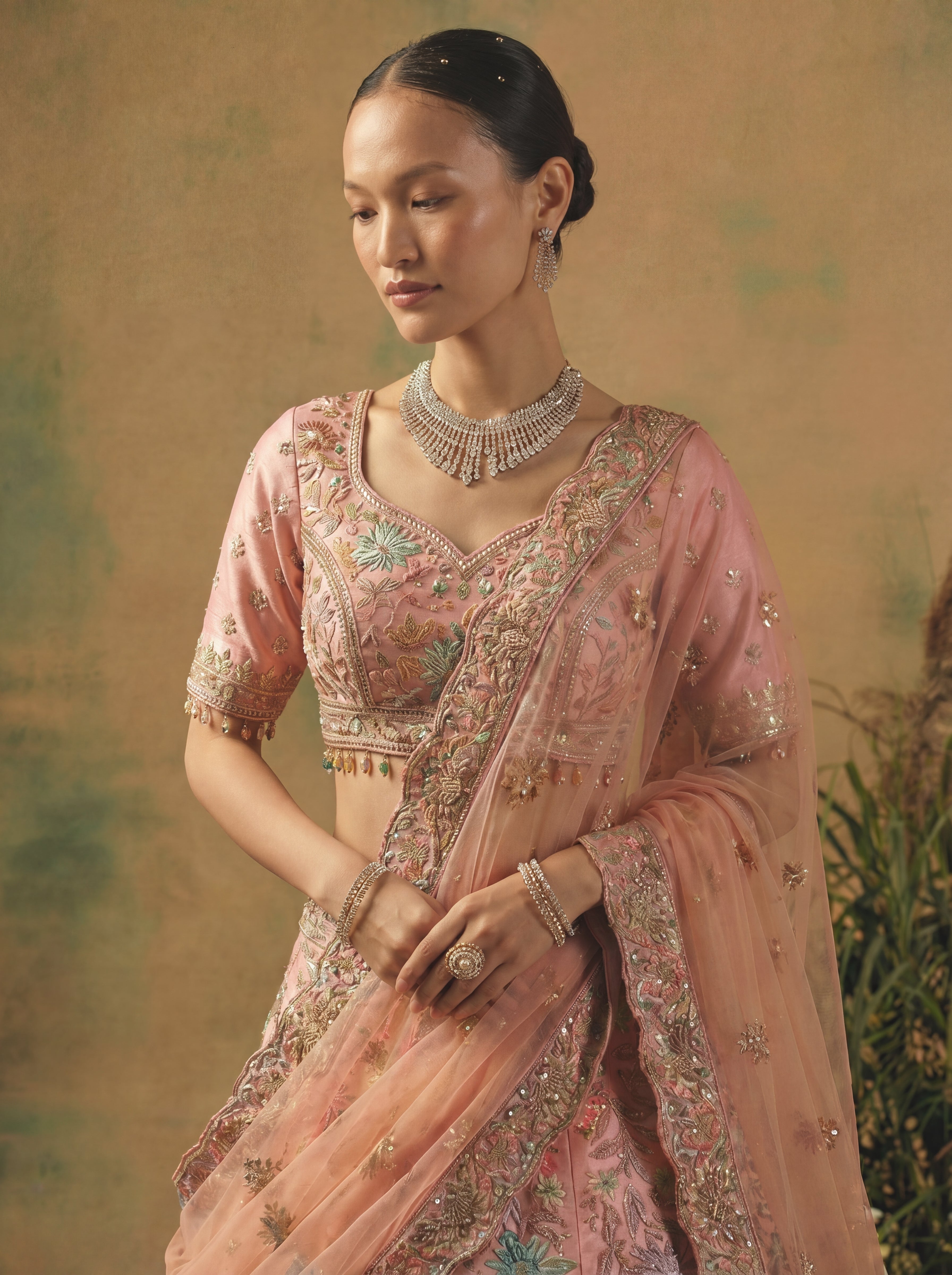 Blush Pink Viscose Mirror Sequins Wedding Lehenga Choli Set