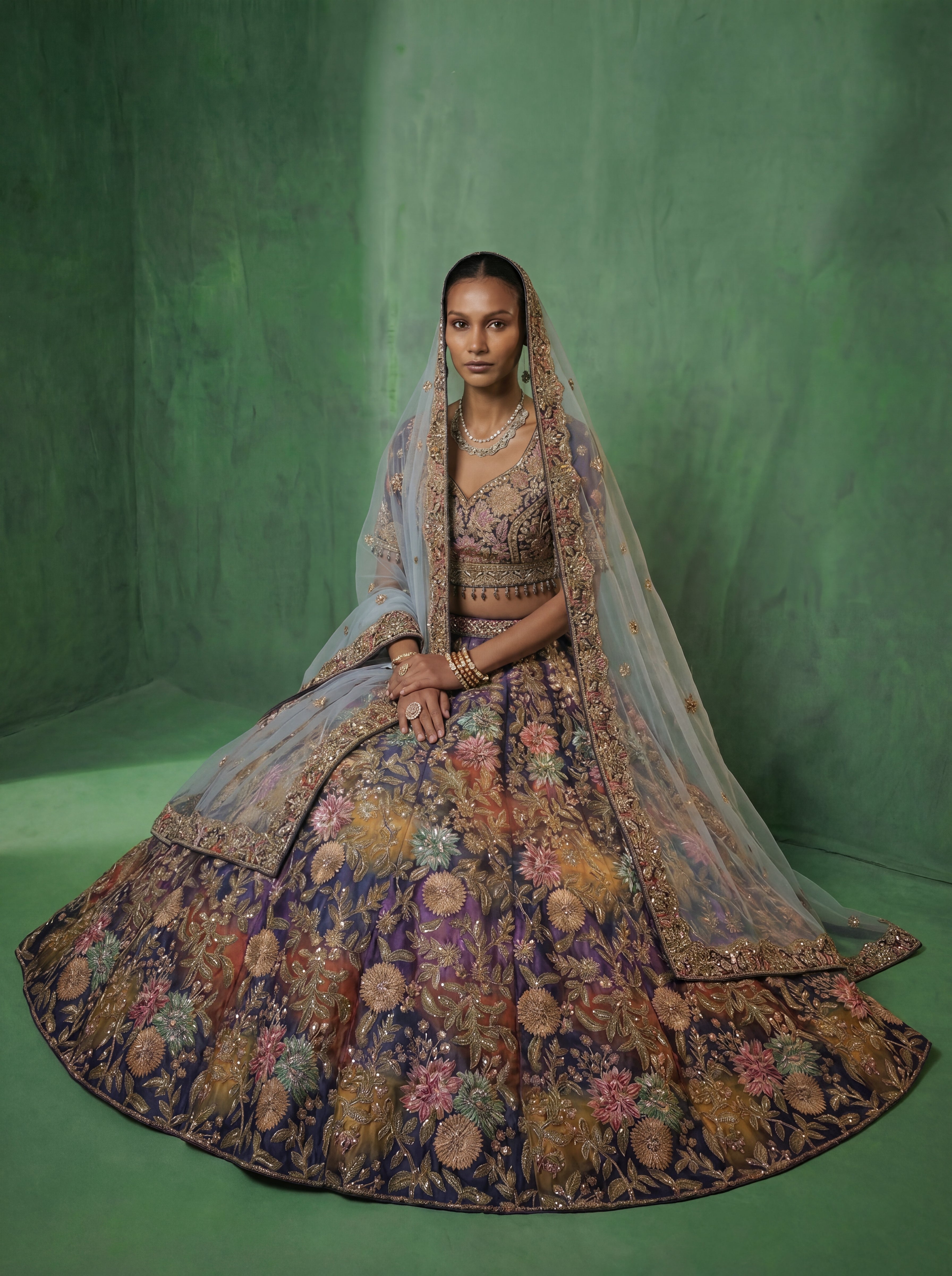 Midnight Blue Viscose Sequins Mirror Bridal Lehenga Choli Set