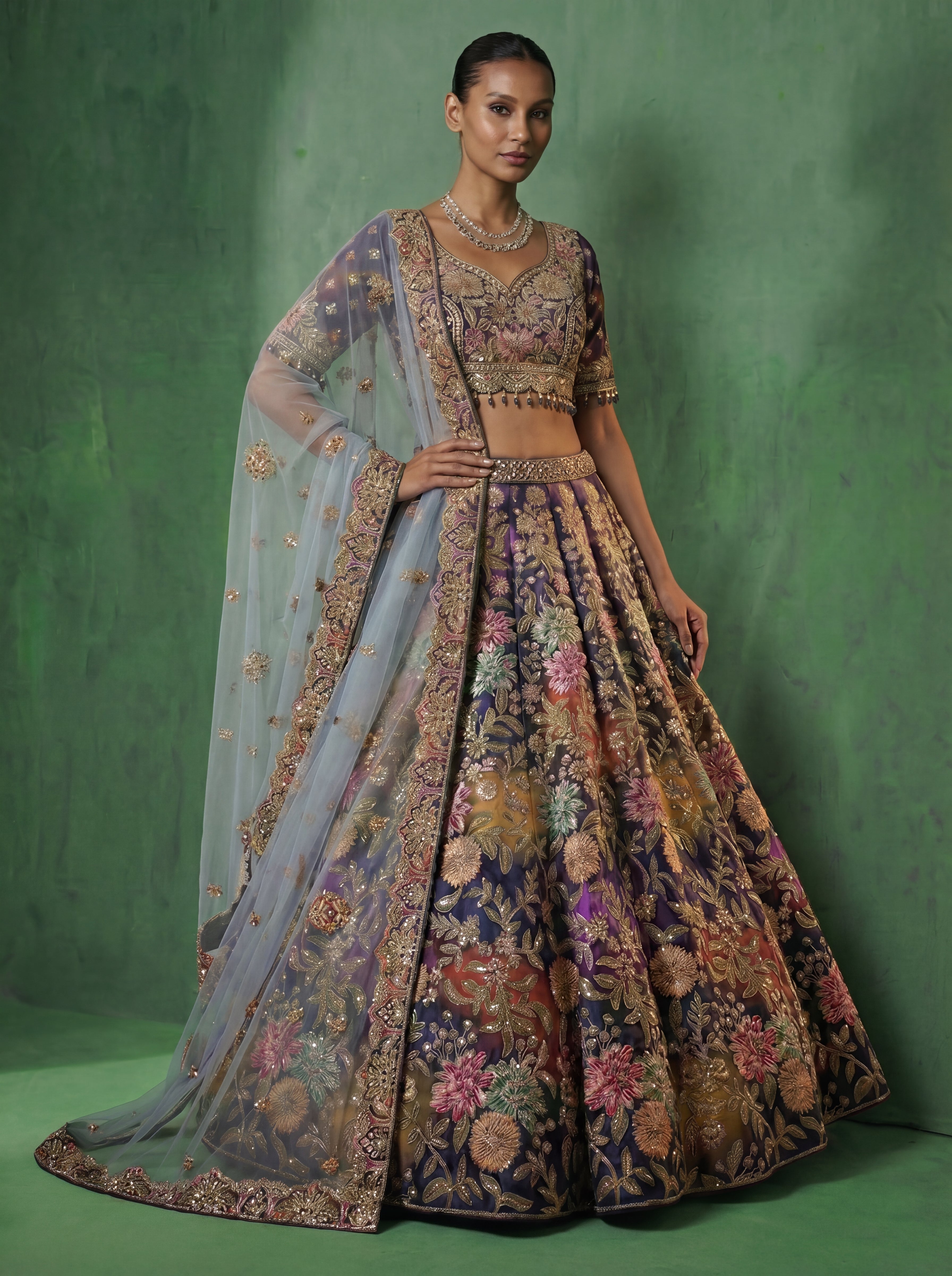 Midnight Blue Viscose Sequins Mirror Bridal Lehenga Choli Set