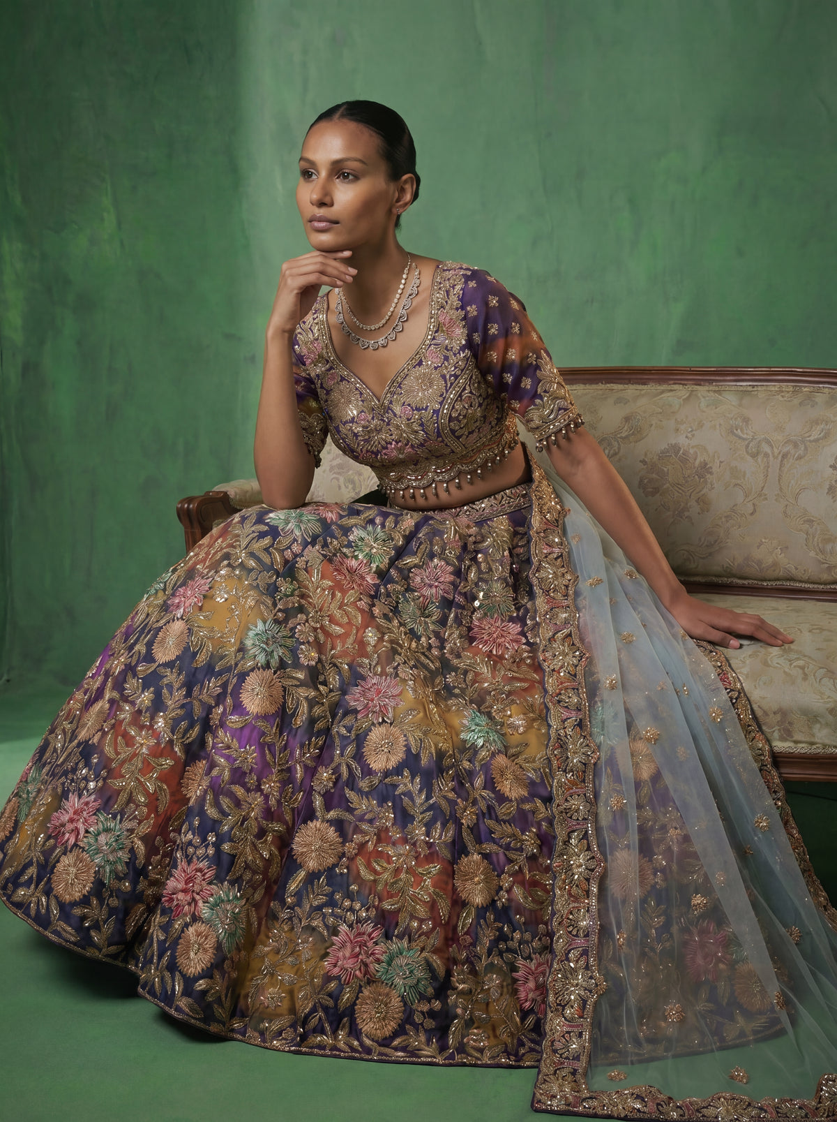 Midnight Blue Viscose Sequins Mirror Bridal Lehenga Choli Set