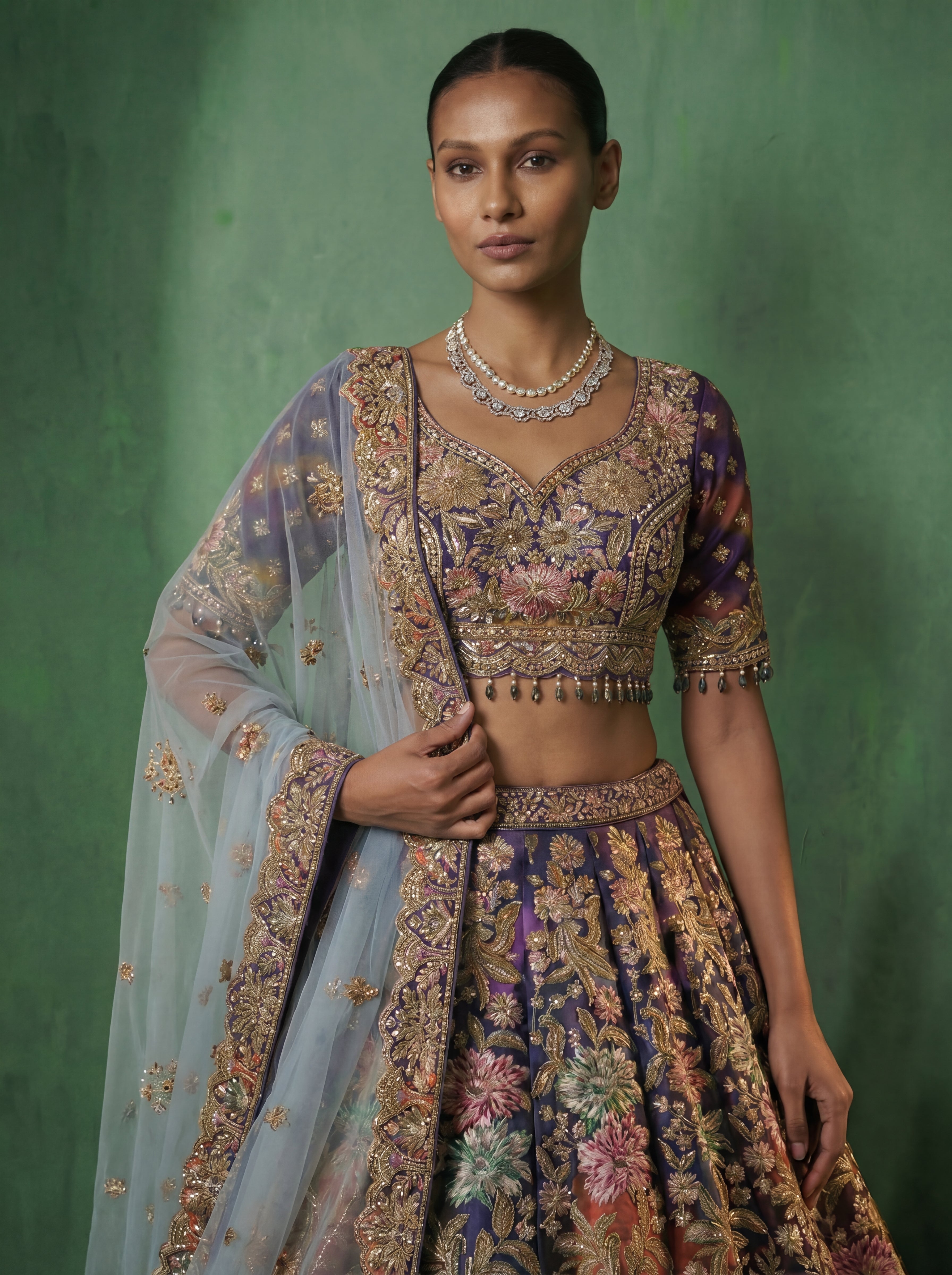 Midnight Blue Viscose Sequins Mirror Bridal Lehenga Choli Set