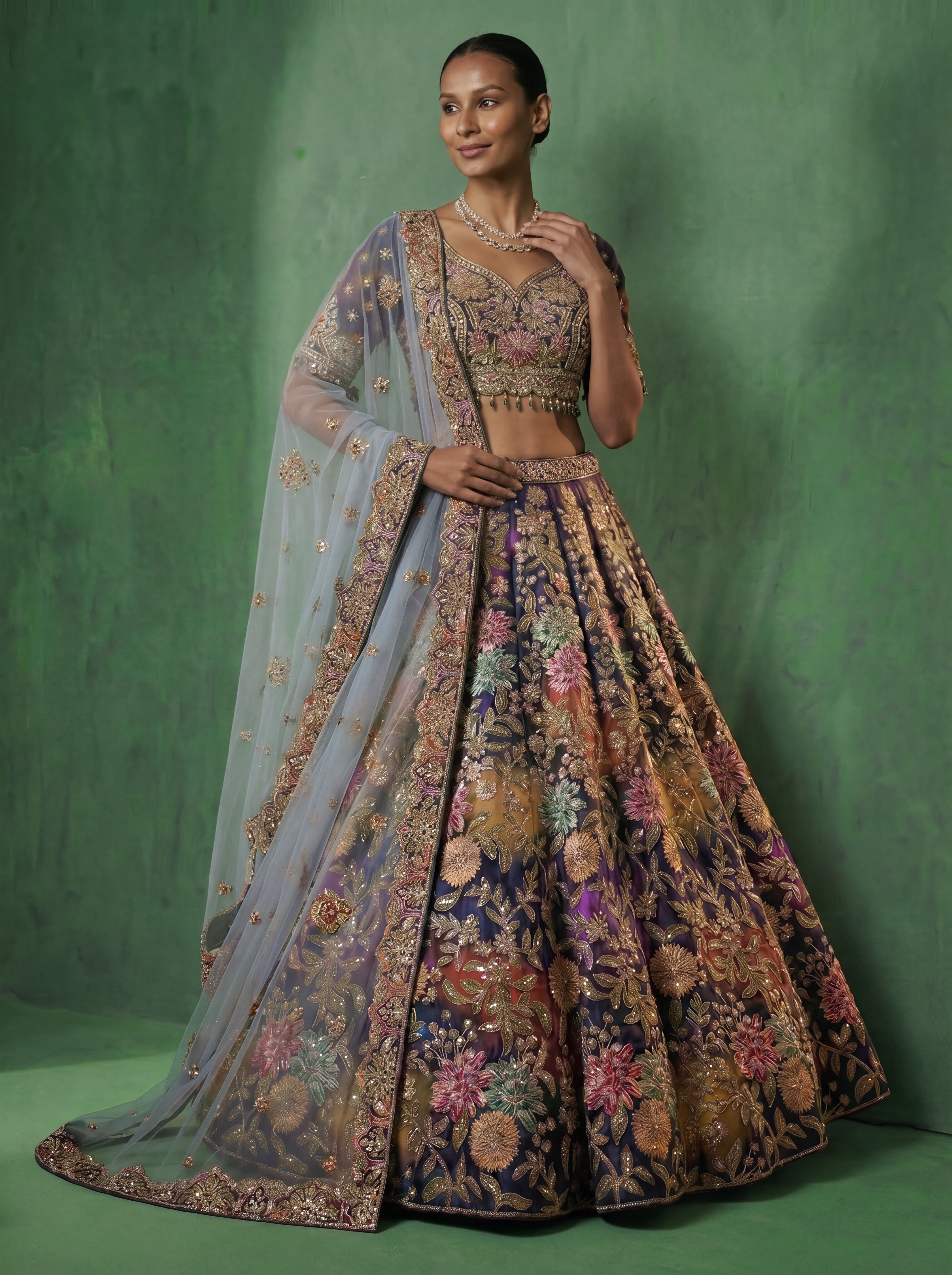 Midnight Blue Viscose Sequins Mirror Bridal Lehenga Choli Set