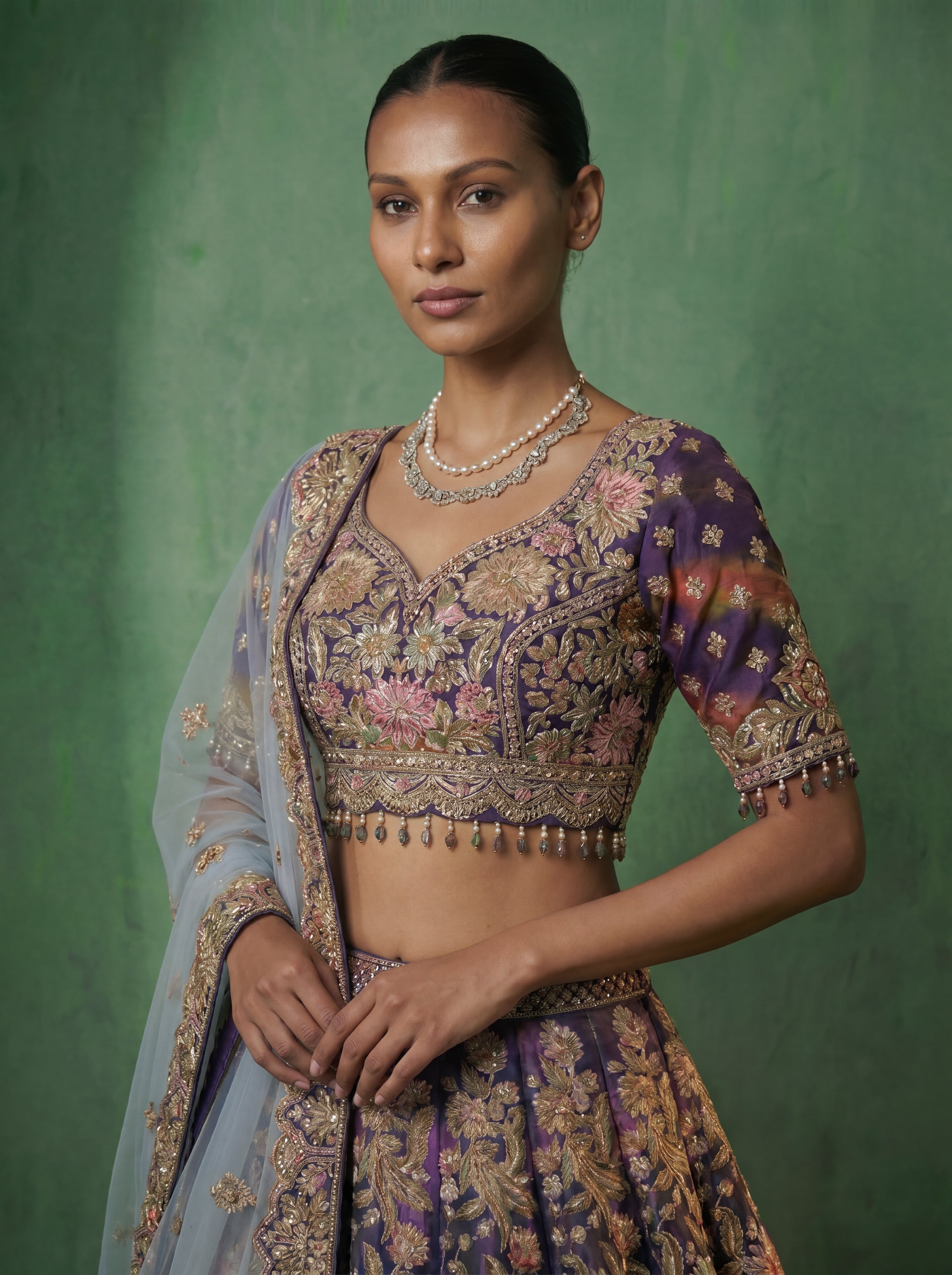 Midnight Blue Viscose Sequins Mirror Bridal Lehenga Choli Set