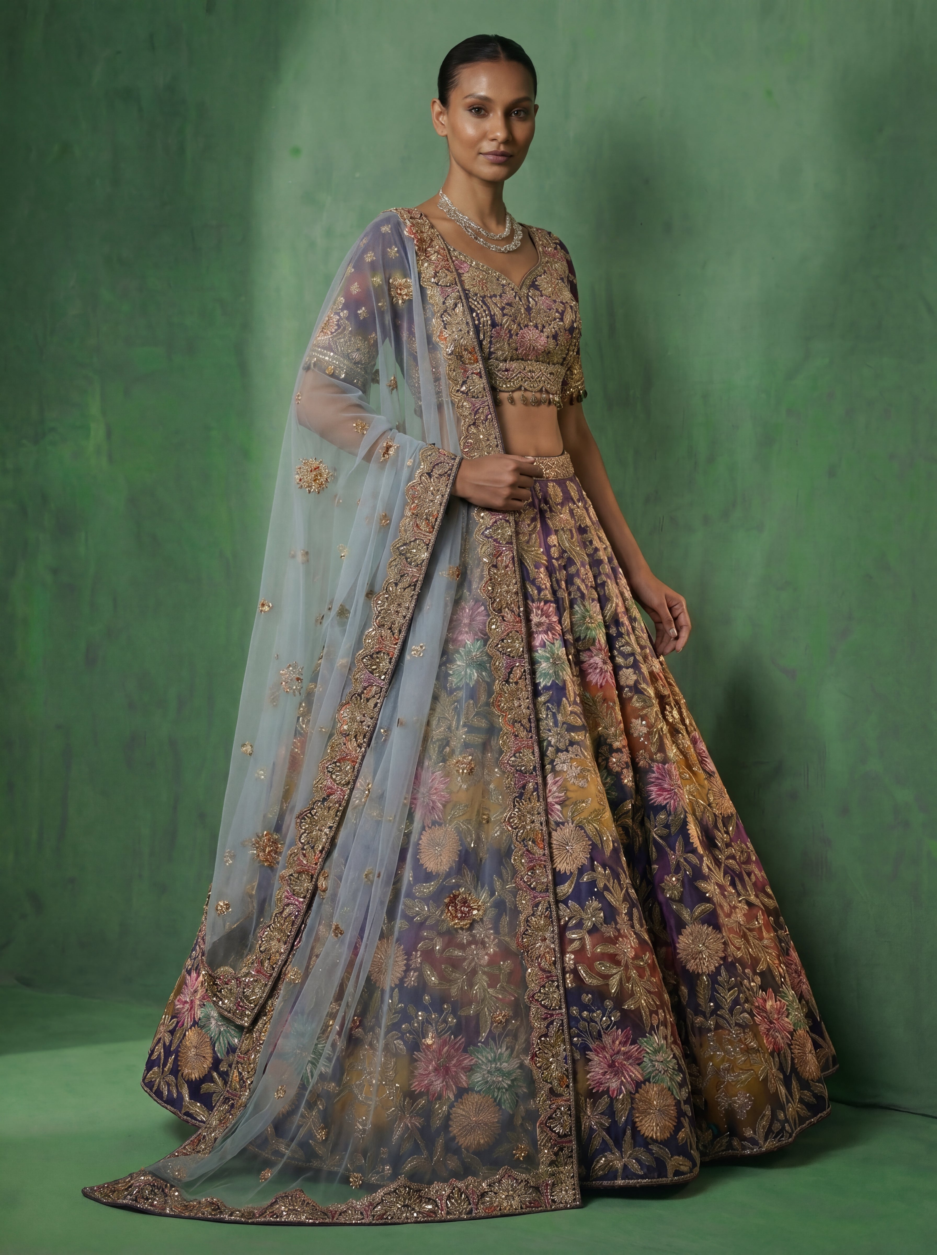Midnight Blue Viscose Sequins Mirror Bridal Lehenga Choli Set