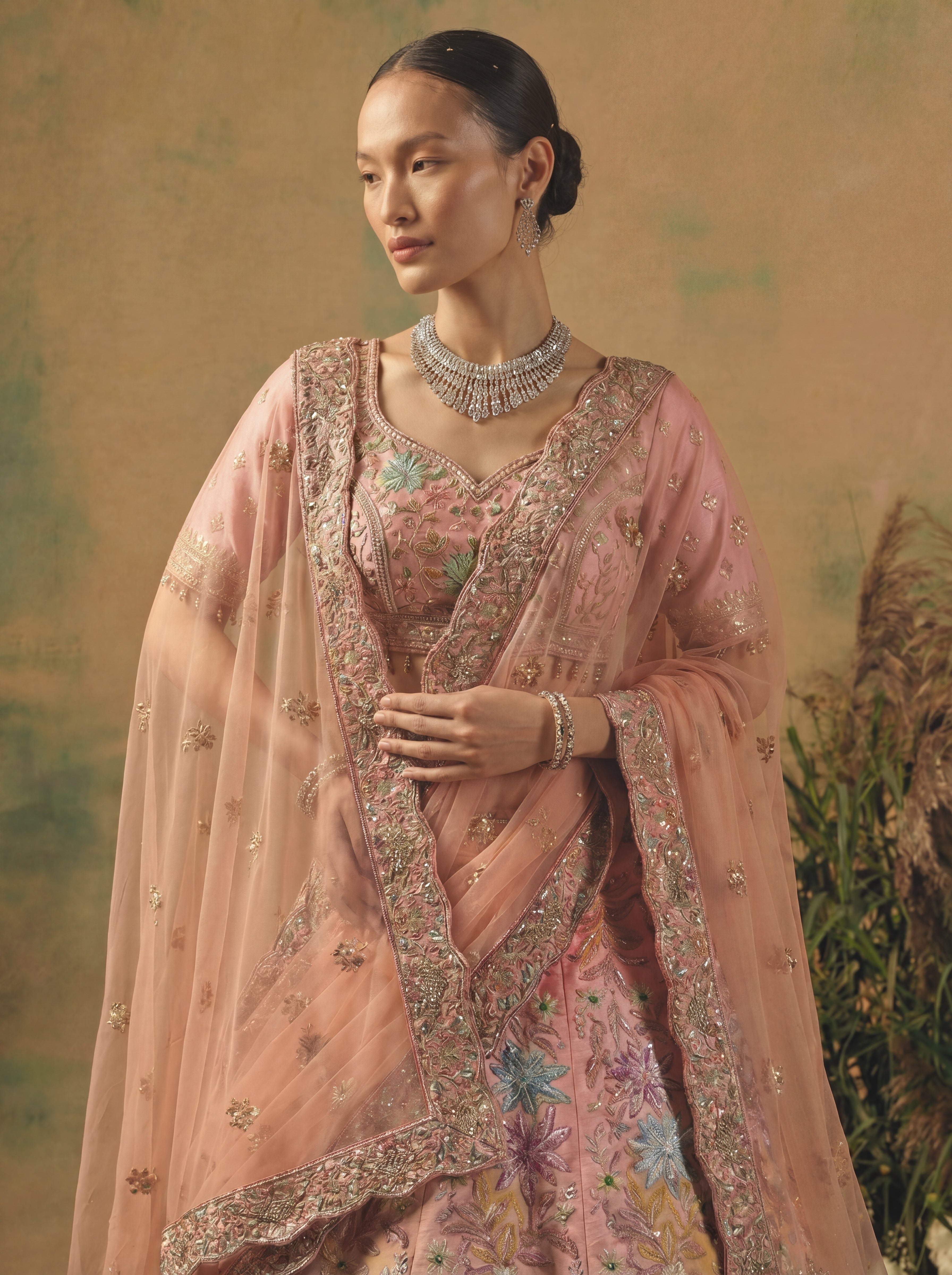 Blush Pink Viscose Mirror Sequins Wedding Lehenga Choli Set