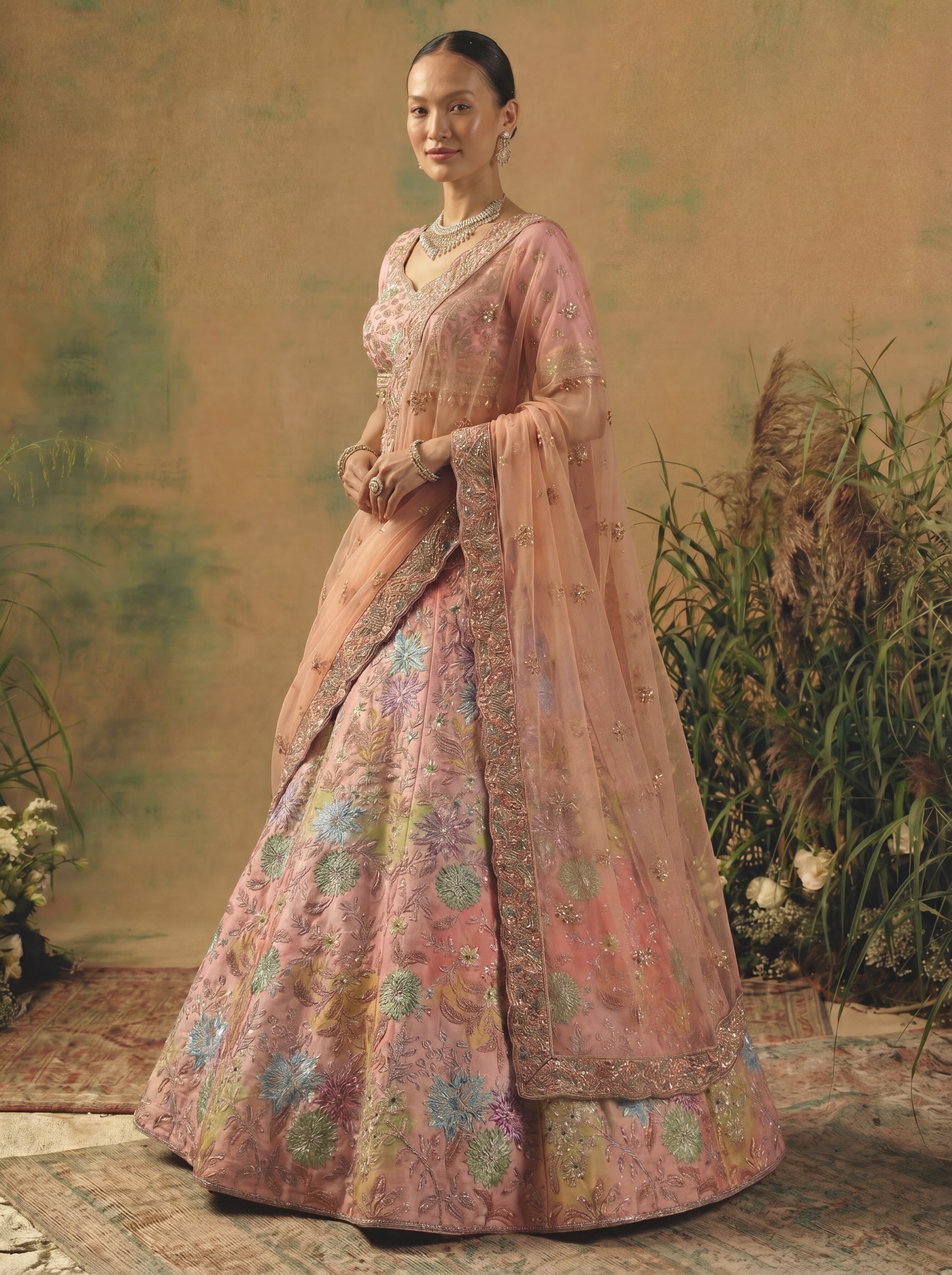 Blush Pink Viscose Mirror Sequins Wedding Lehenga Choli Set