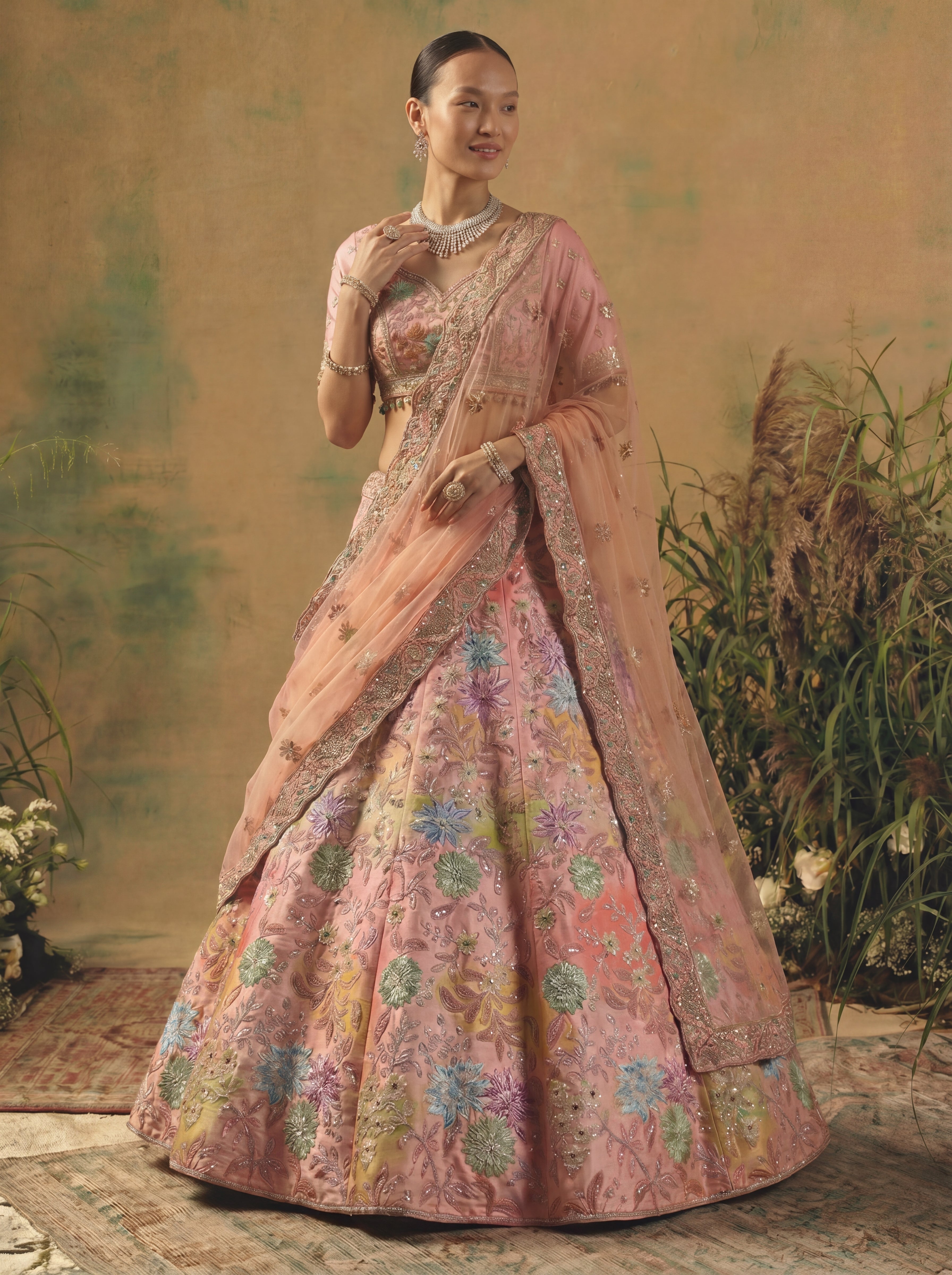Blush Pink Viscose Mirror Sequins Wedding Lehenga Choli Set