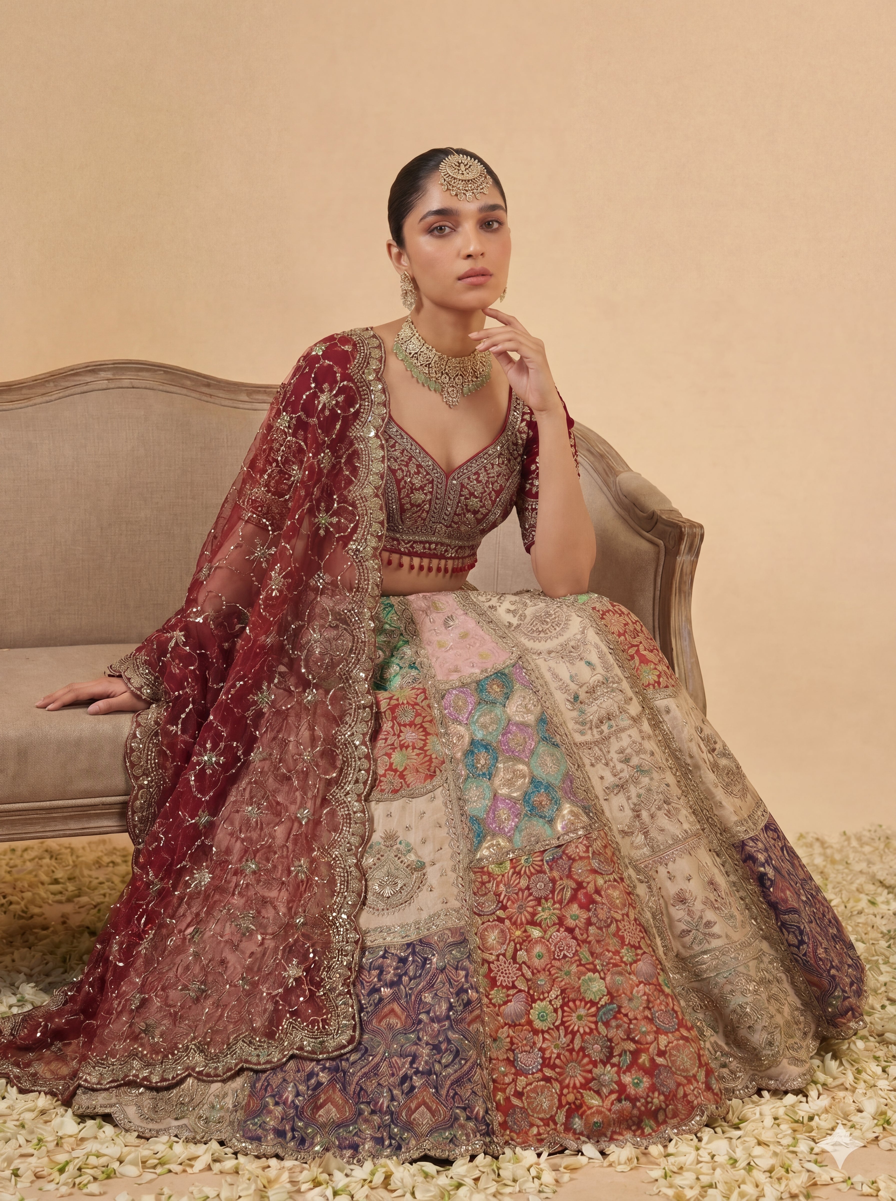 Multicolored Silk Viscose Mirror Sequins Bridal Lehenga Choli Set