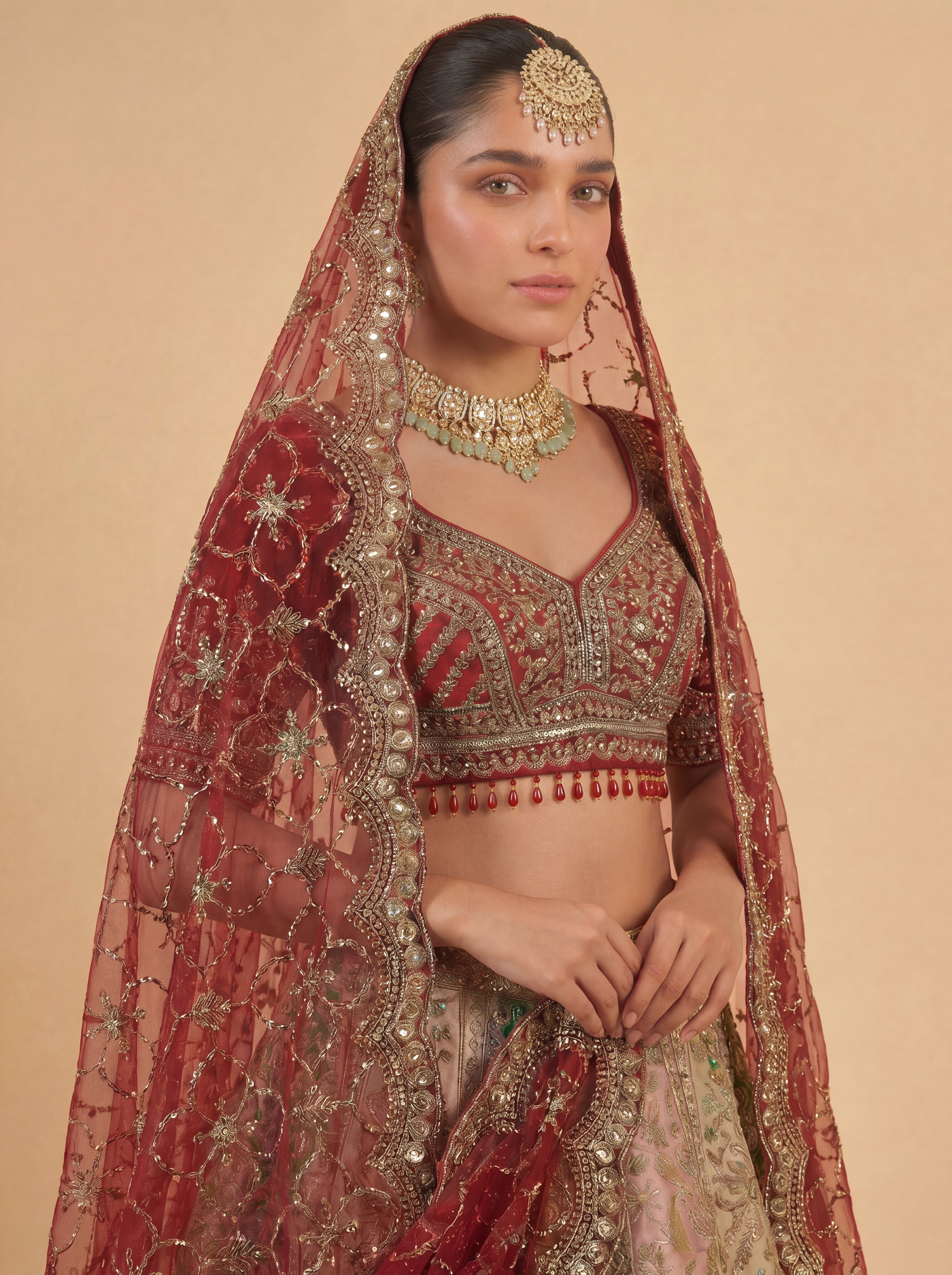 Multicolored Silk Viscose Mirror Sequins Bridal Lehenga Choli Set