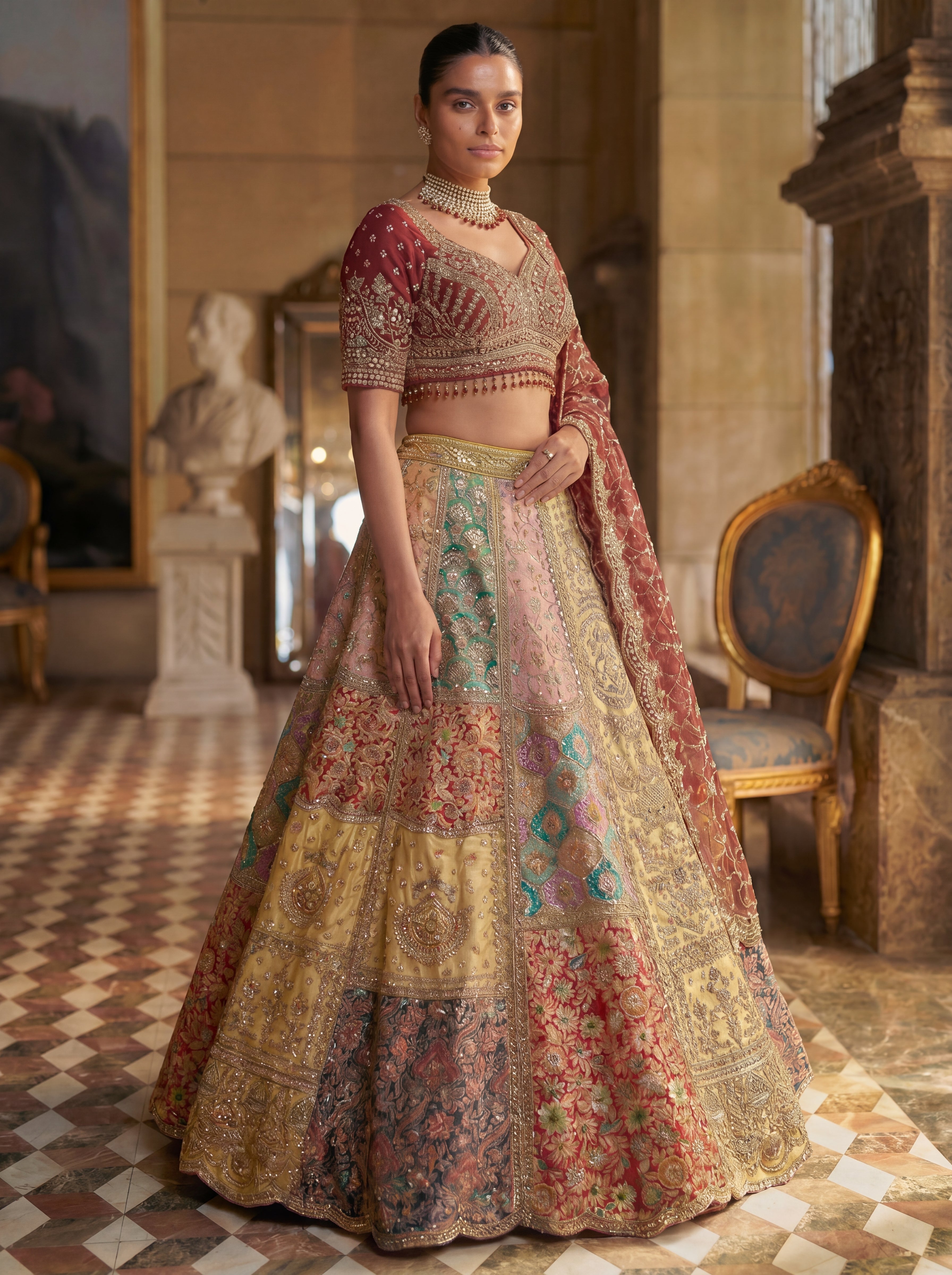 Wine Maroon Silk Viscose Mirror Sequins Bridal Lehenga Choli Set