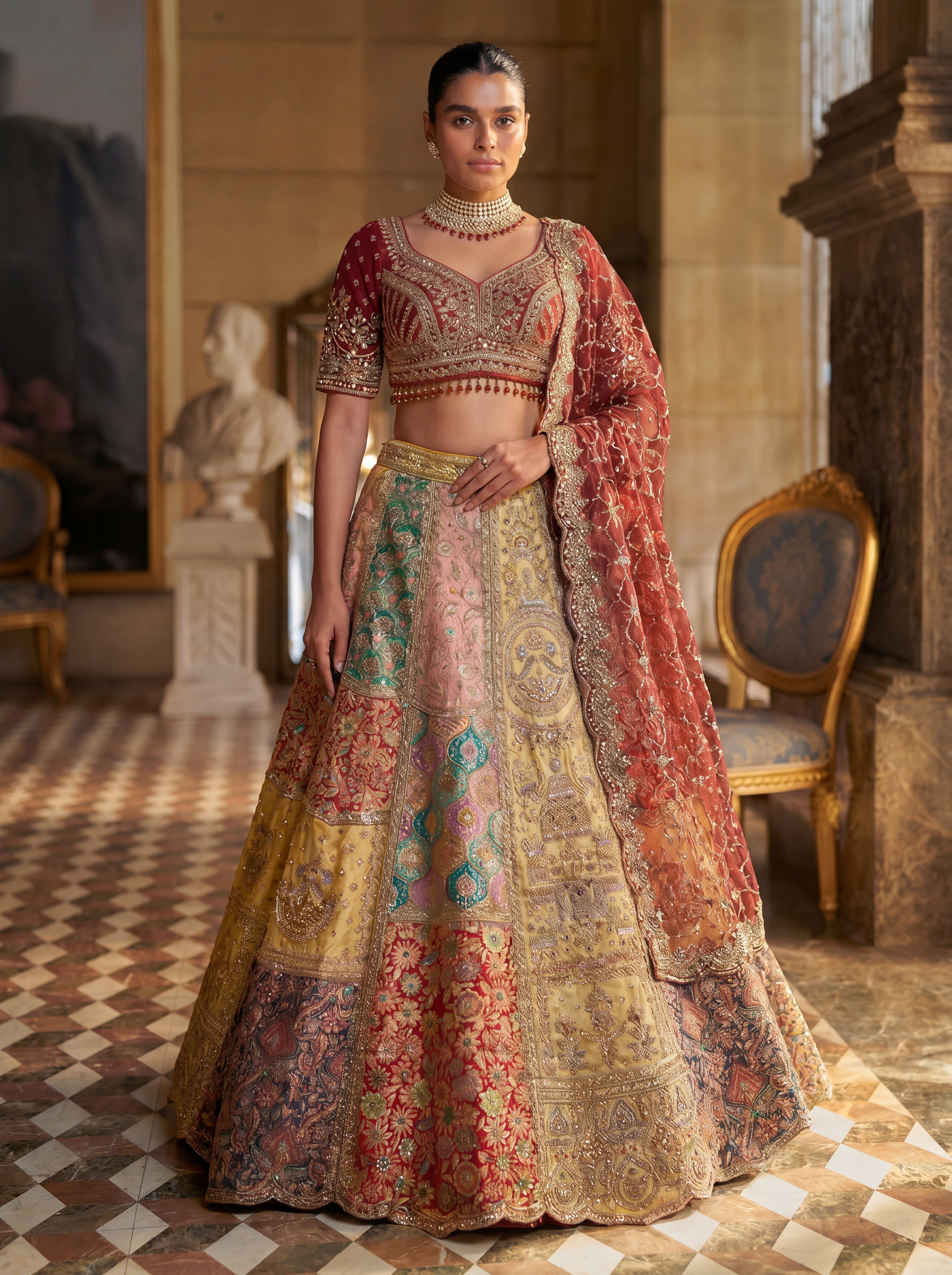 Wine Maroon Silk Viscose Mirror Sequins Bridal Lehenga Choli Set