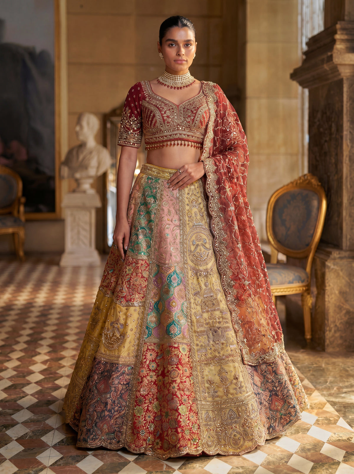 Wine Maroon Silk Viscose Mirror Sequins Bridal Lehenga Choli Set