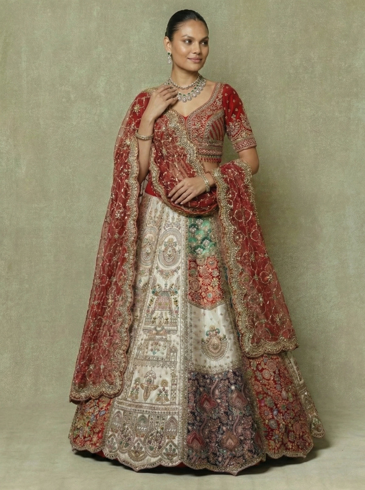 Ivory Cream Silk Mirror Sequins Bridal Lehenga Choli Set