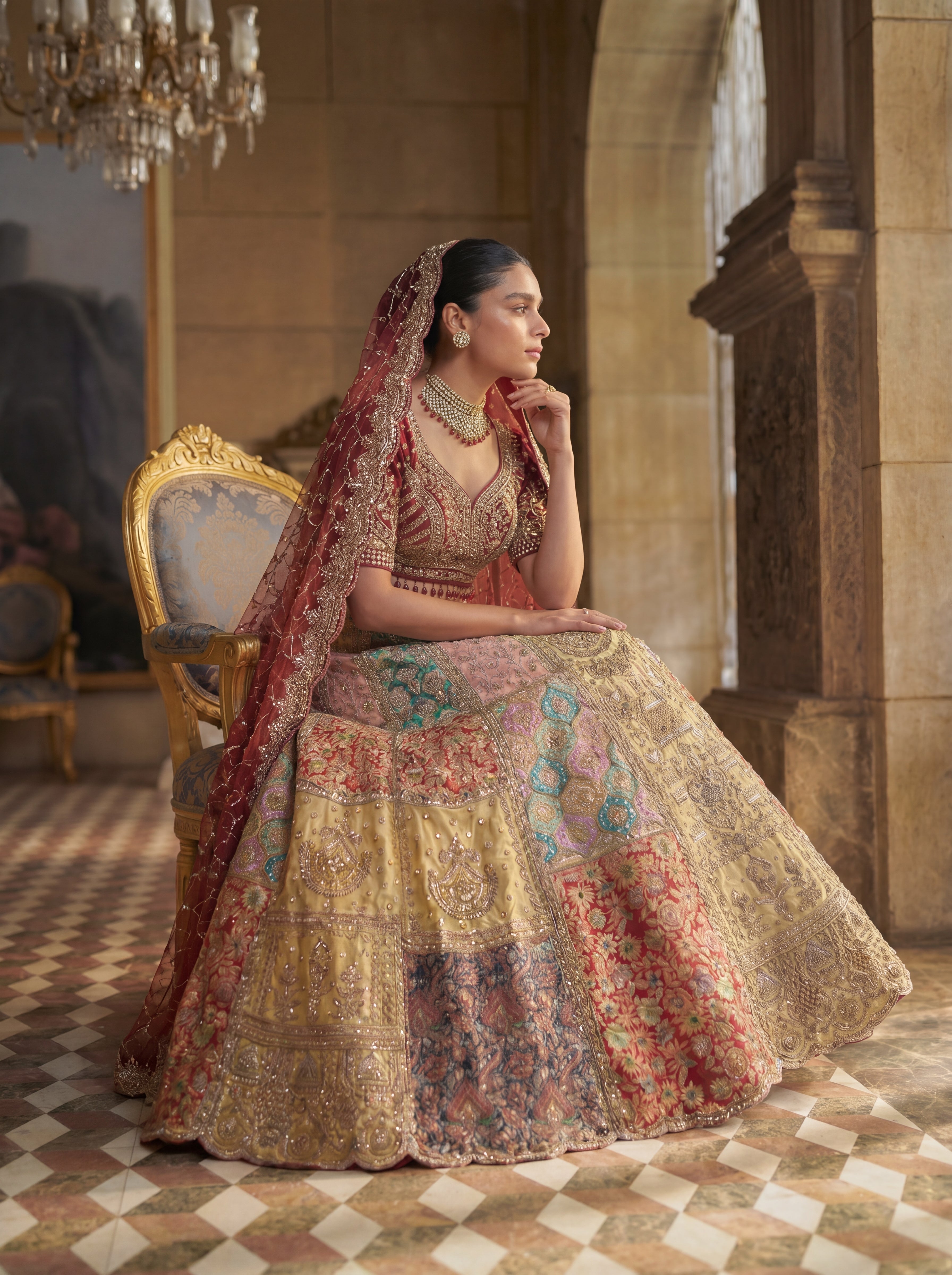 Wine Maroon Silk Viscose Mirror Sequins Bridal Lehenga Choli Set