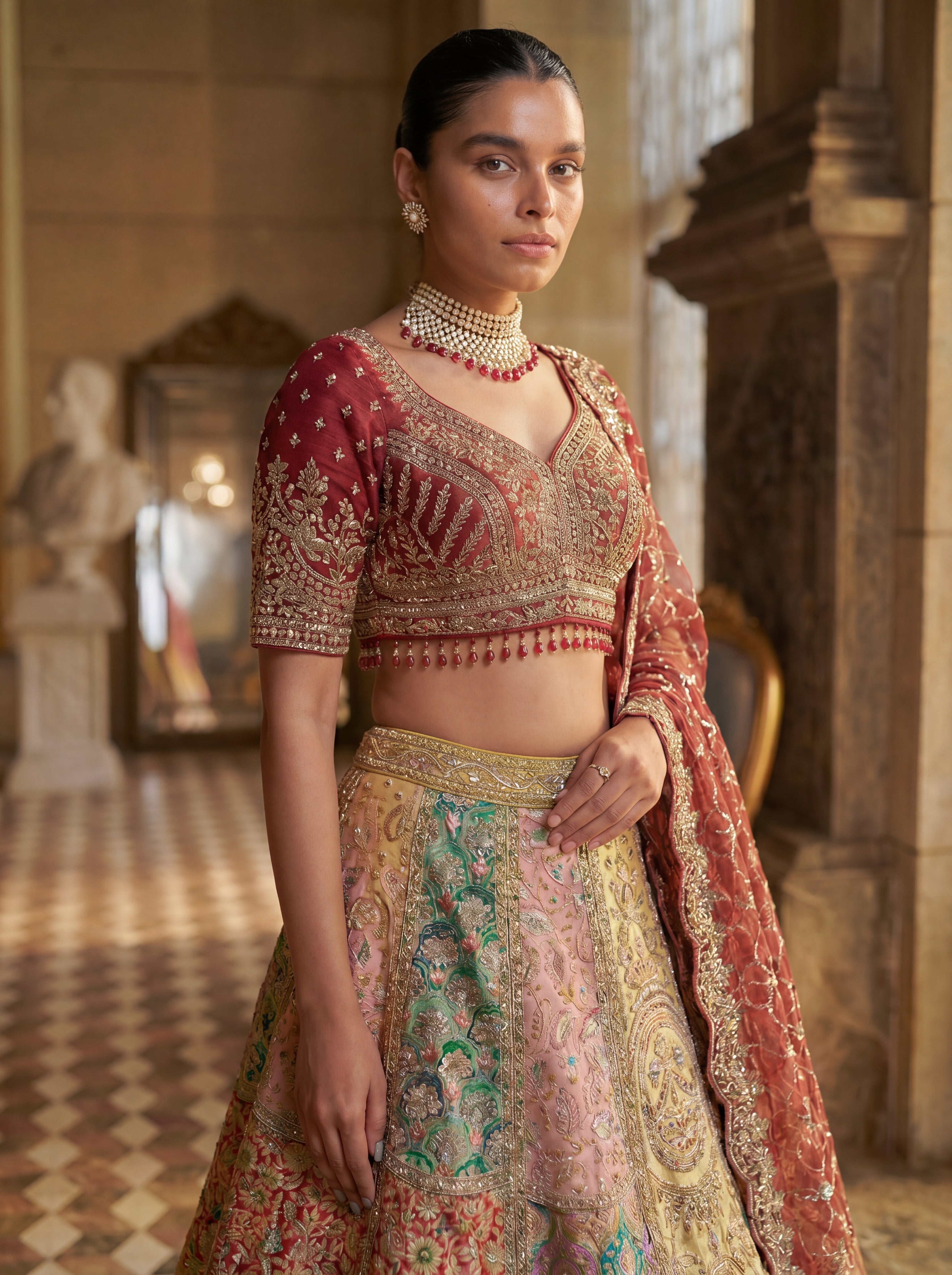 Wine Maroon Silk Viscose Mirror Sequins Bridal Lehenga Choli Set