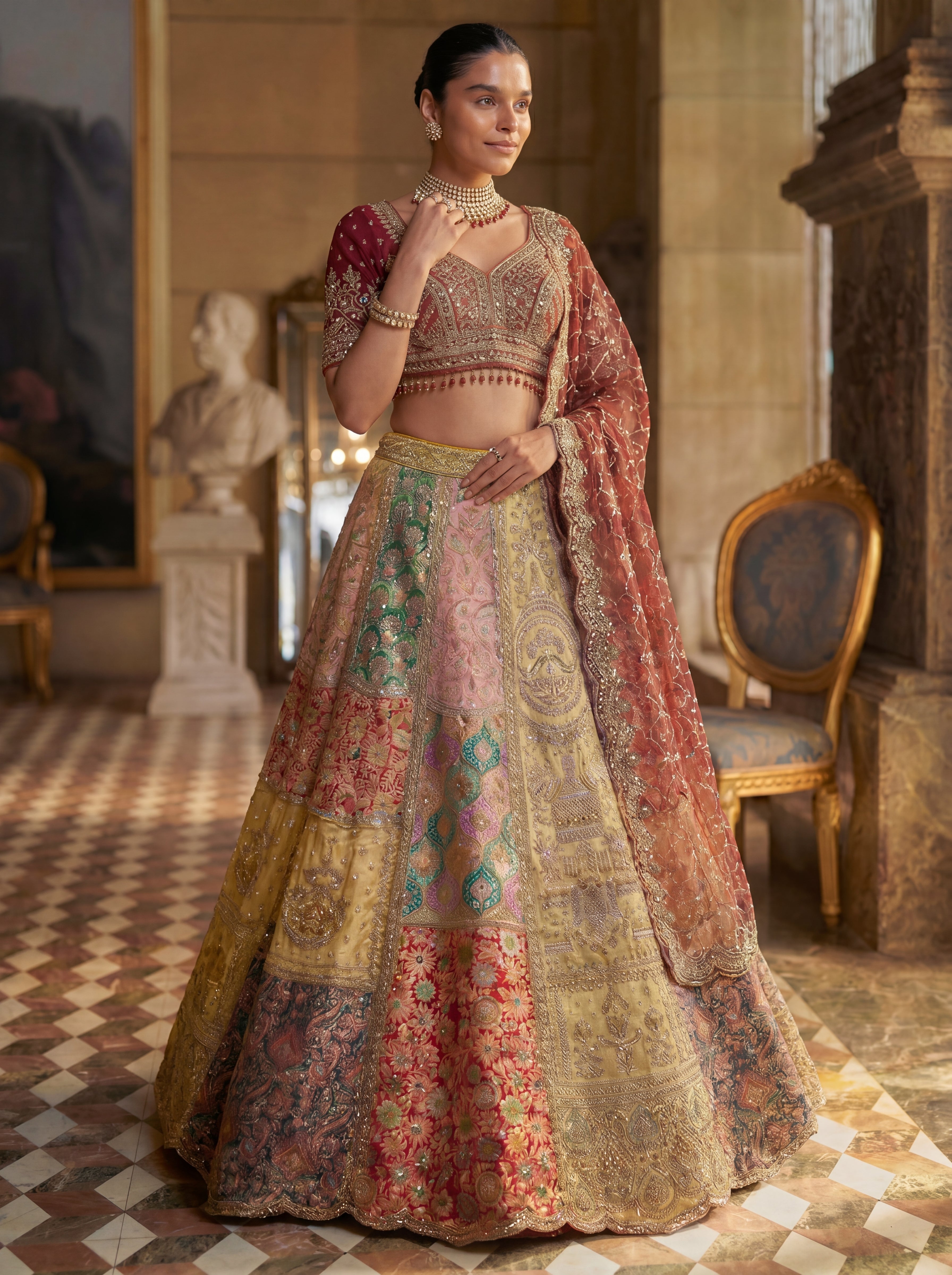 Wine Maroon Silk Viscose Mirror Sequins Bridal Lehenga Choli Set