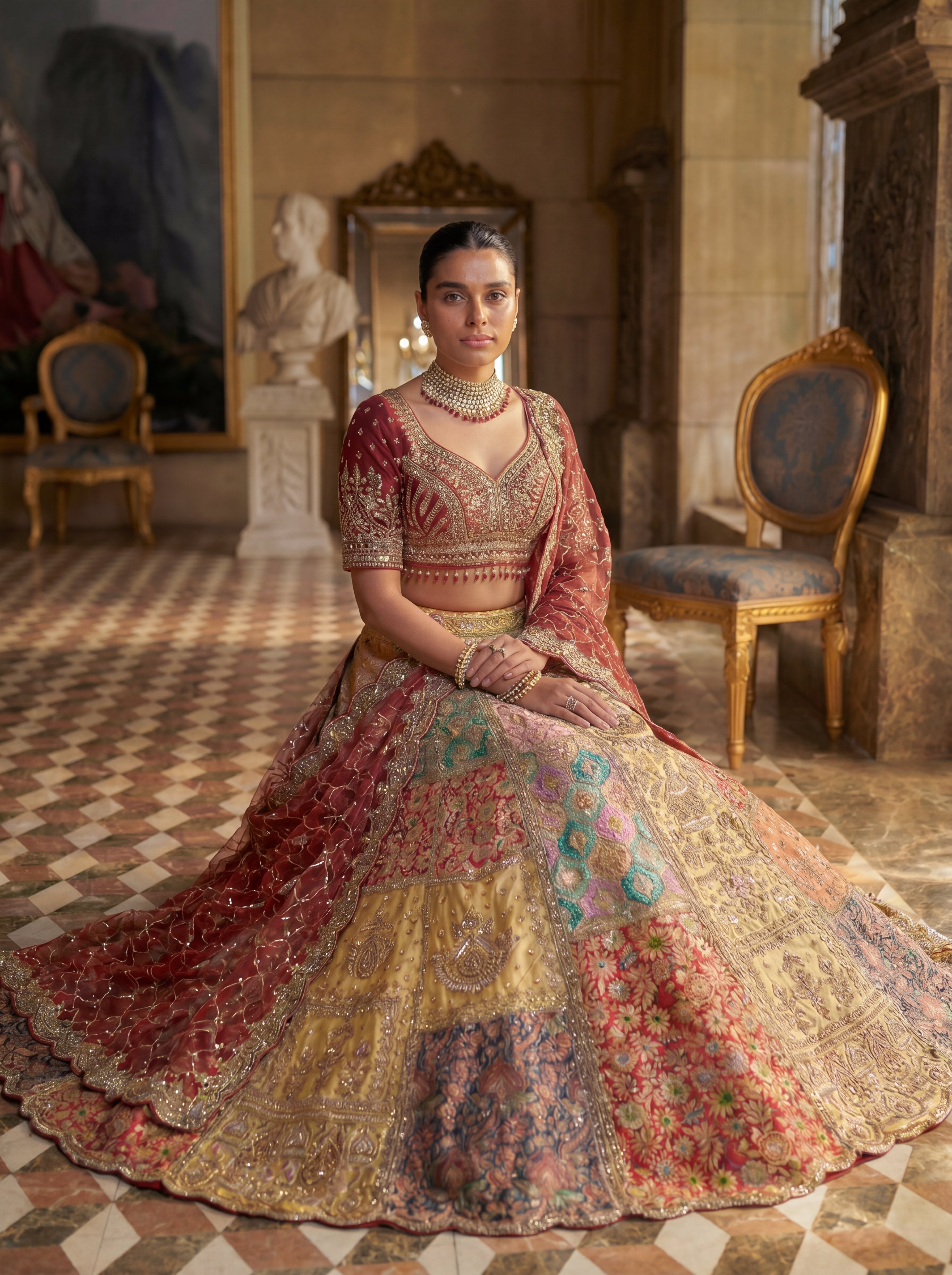 Wine Maroon Silk Viscose Mirror Sequins Bridal Lehenga Choli Set