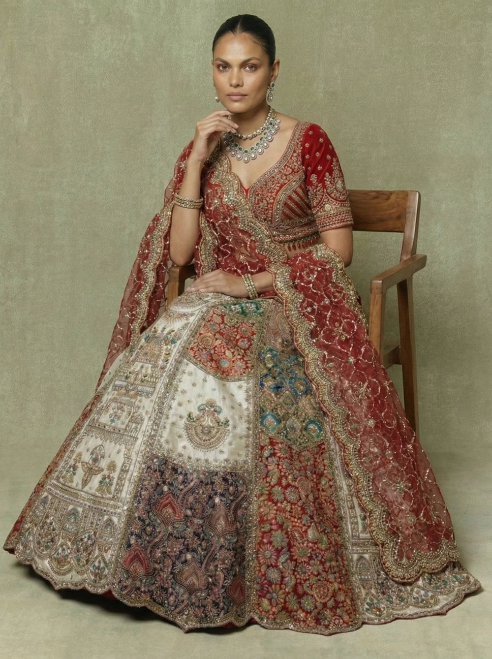 Crimson Silk Mirror Sequins Bridal Lehenga Choli Set