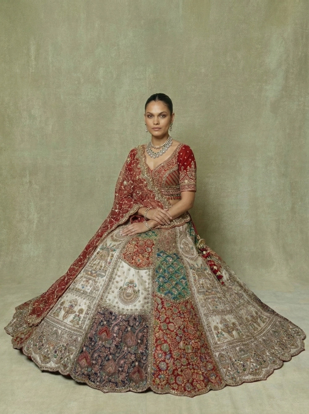 Crimson Silk Mirror Sequins Bridal Lehenga Choli Set