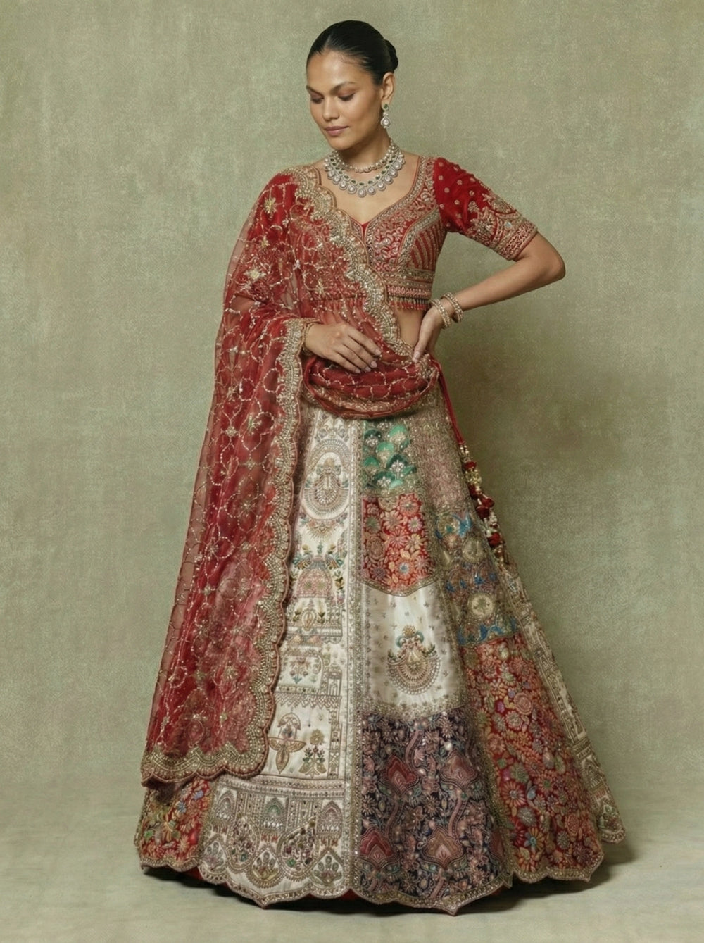 Crimson Silk Mirror Sequins Bridal Lehenga Choli Set
