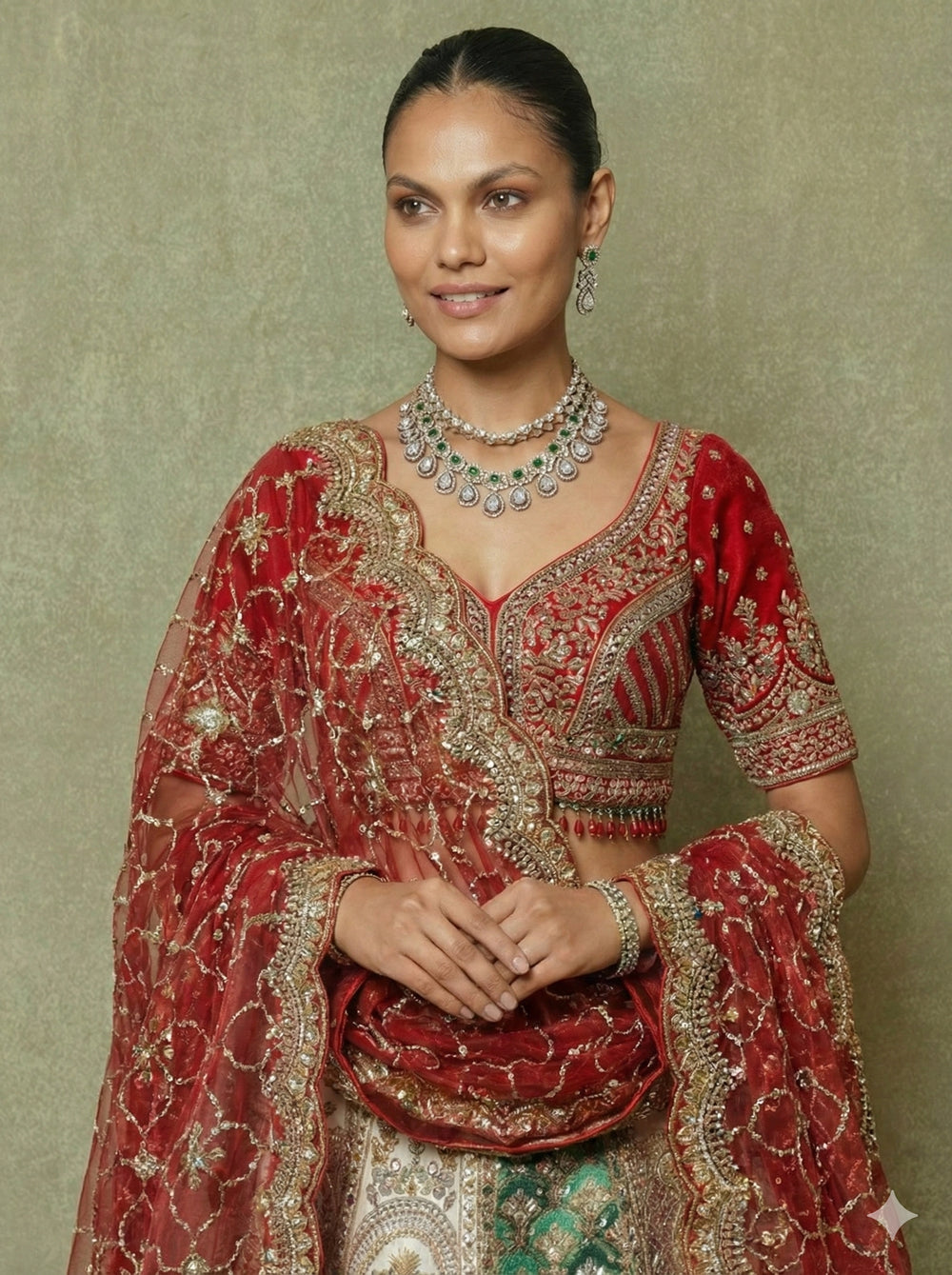 Crimson Silk Mirror Sequins Bridal Lehenga Choli Set