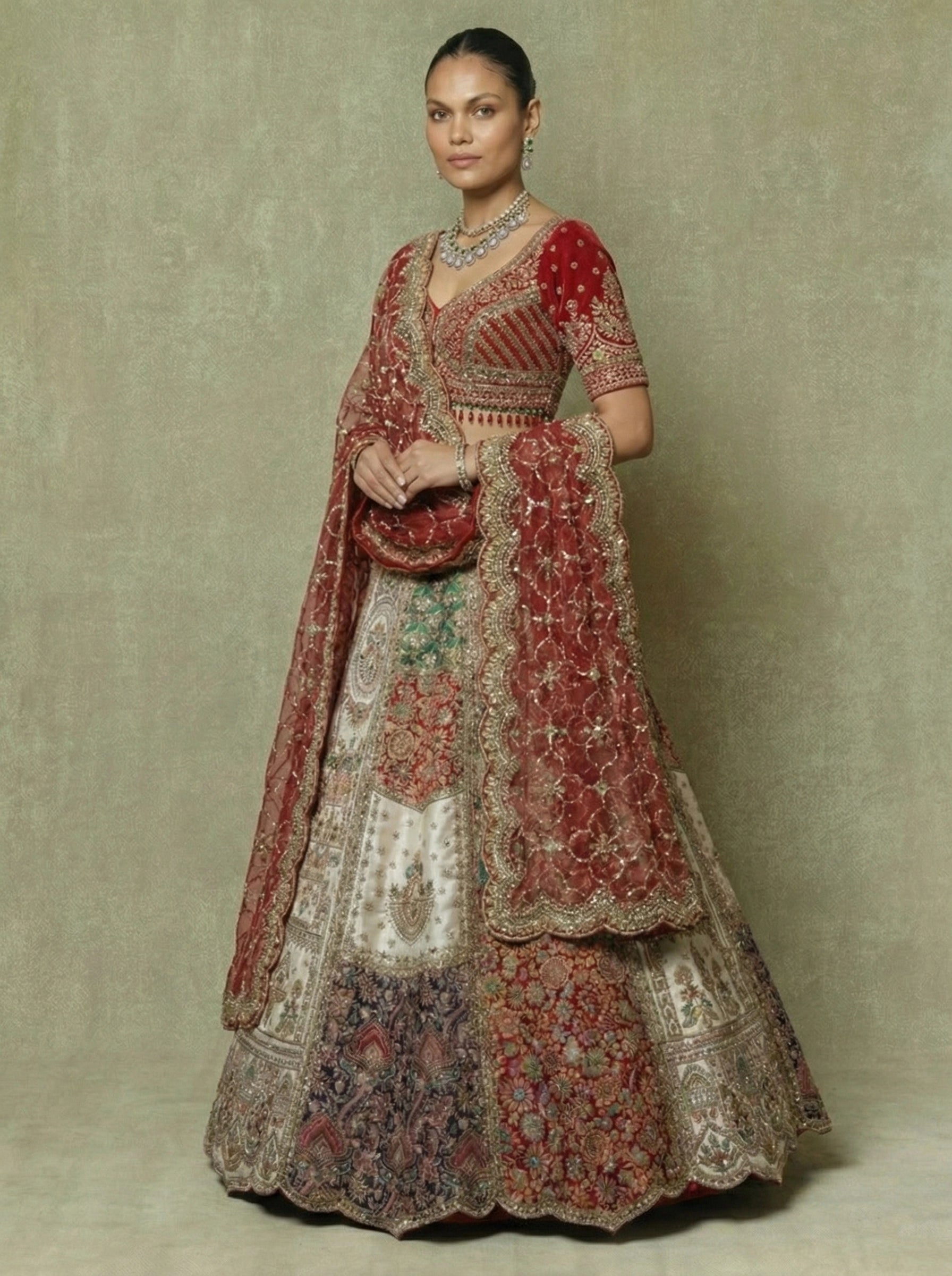 Crimson Silk Mirror Sequins Bridal Lehenga Choli Set