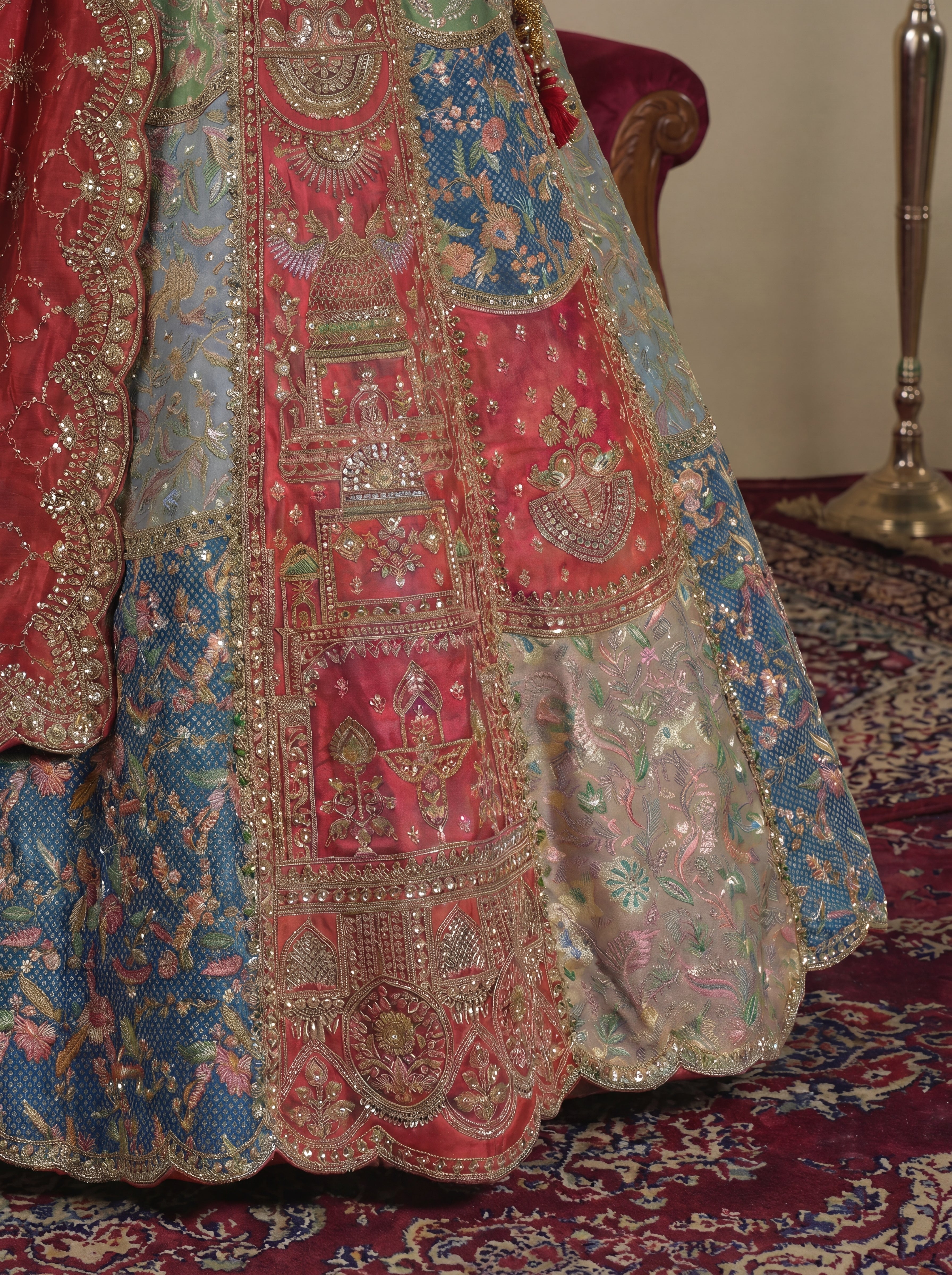 Crimson Red Silk Mirror Sequins Bridal Lehenga Choli Set