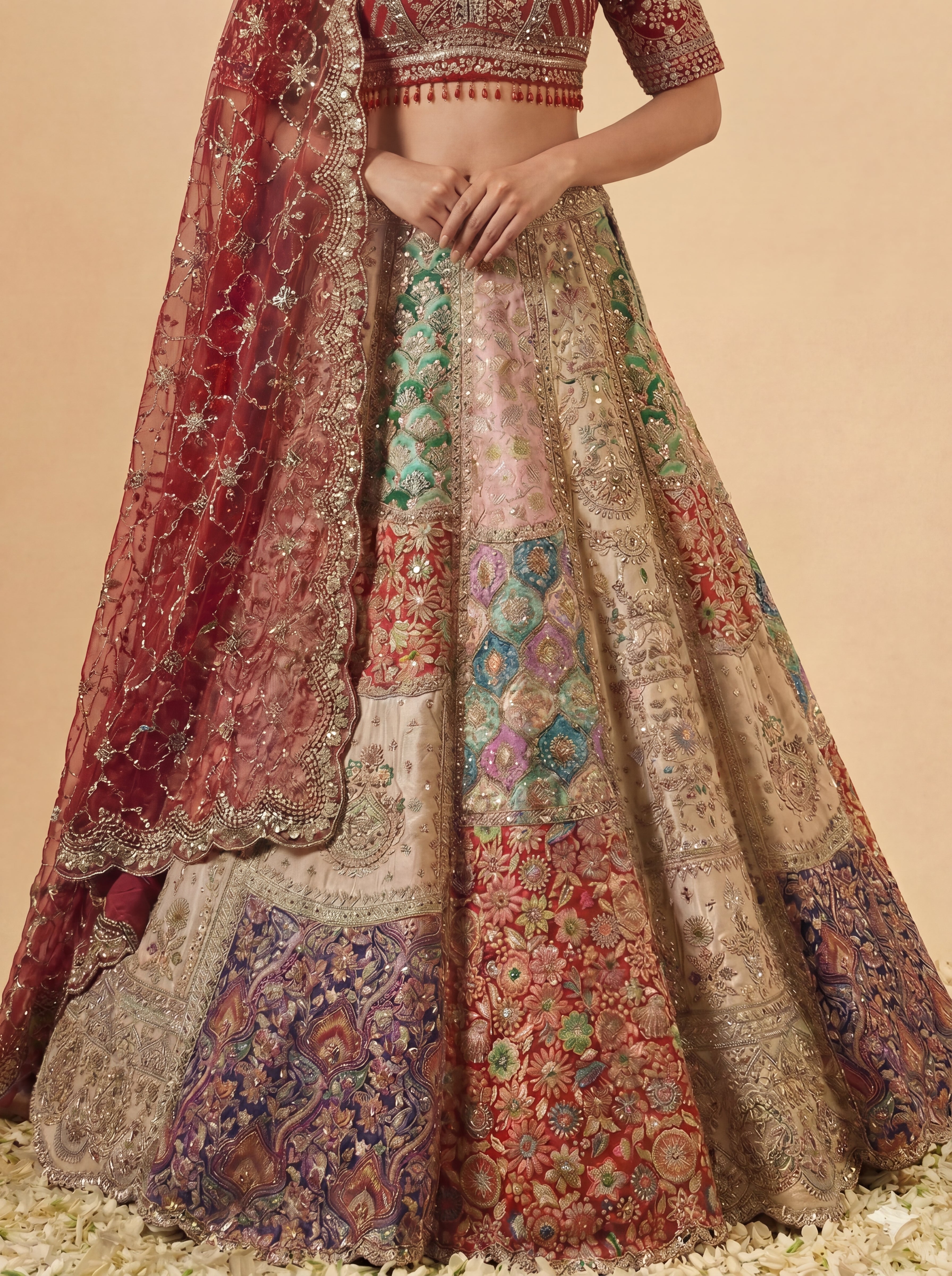 Multicolored Silk Viscose Mirror Sequins Bridal Lehenga Choli Set