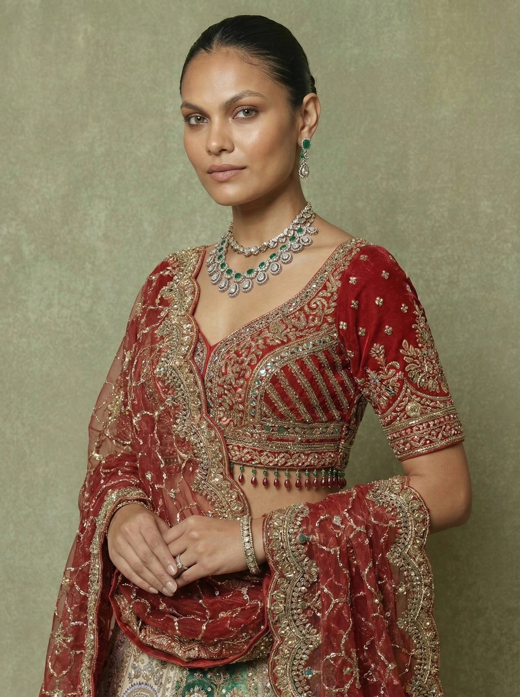 Crimson Silk Mirror Sequins Bridal Lehenga Choli Set