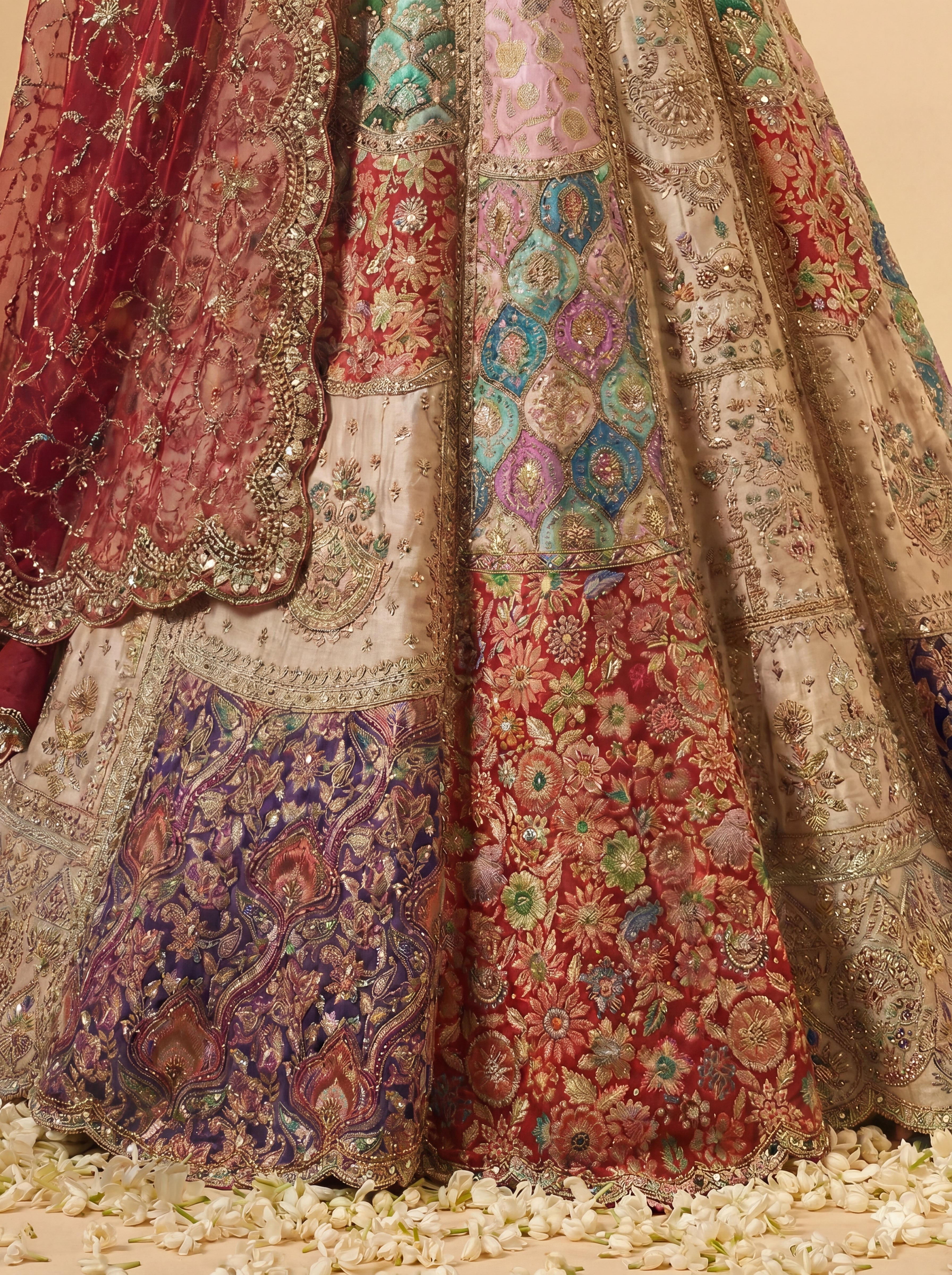 Multicolored Silk Viscose Mirror Sequins Bridal Lehenga Choli Set