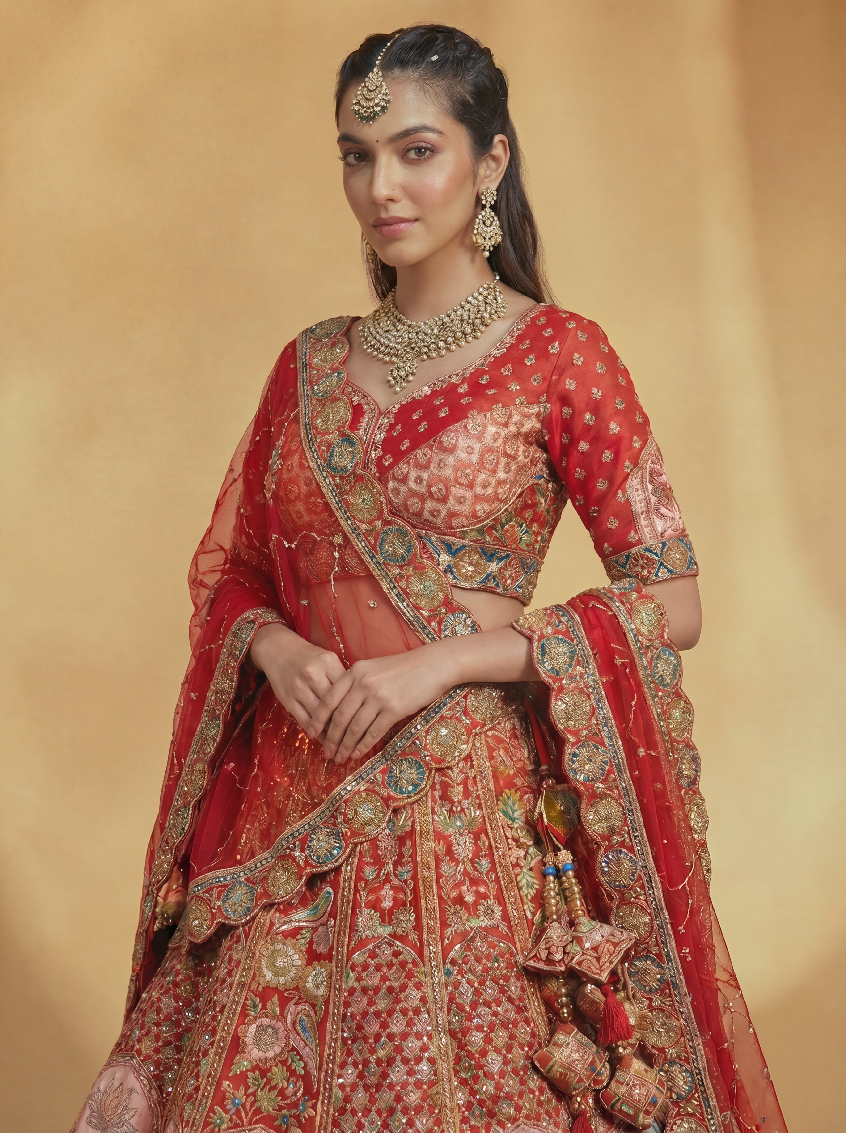 Crimson Red Viscose Sequins Embroidered Bridal Lehenga Choli Set