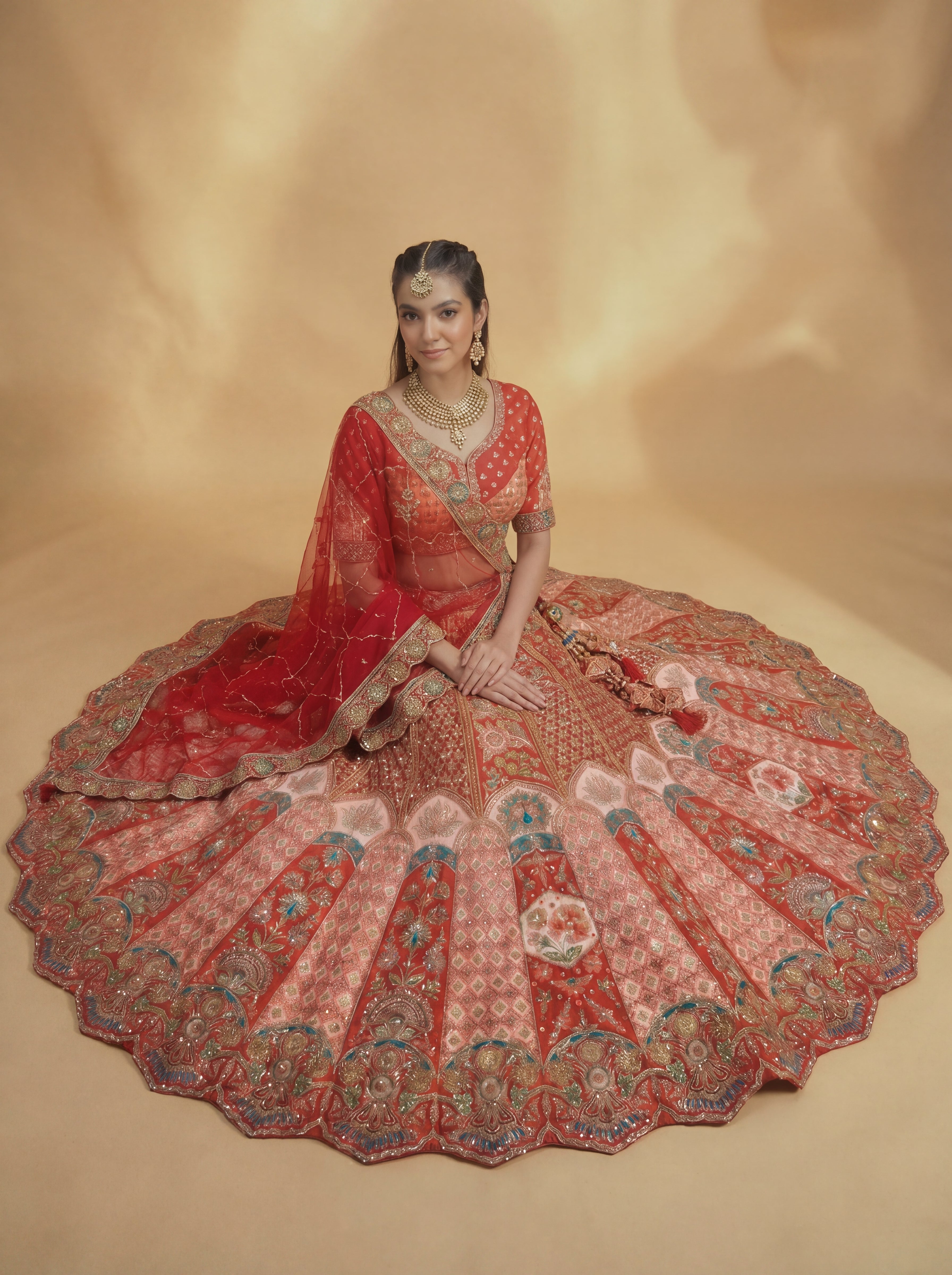 Crimson Red Viscose Sequins Embroidered Bridal Lehenga Choli Set