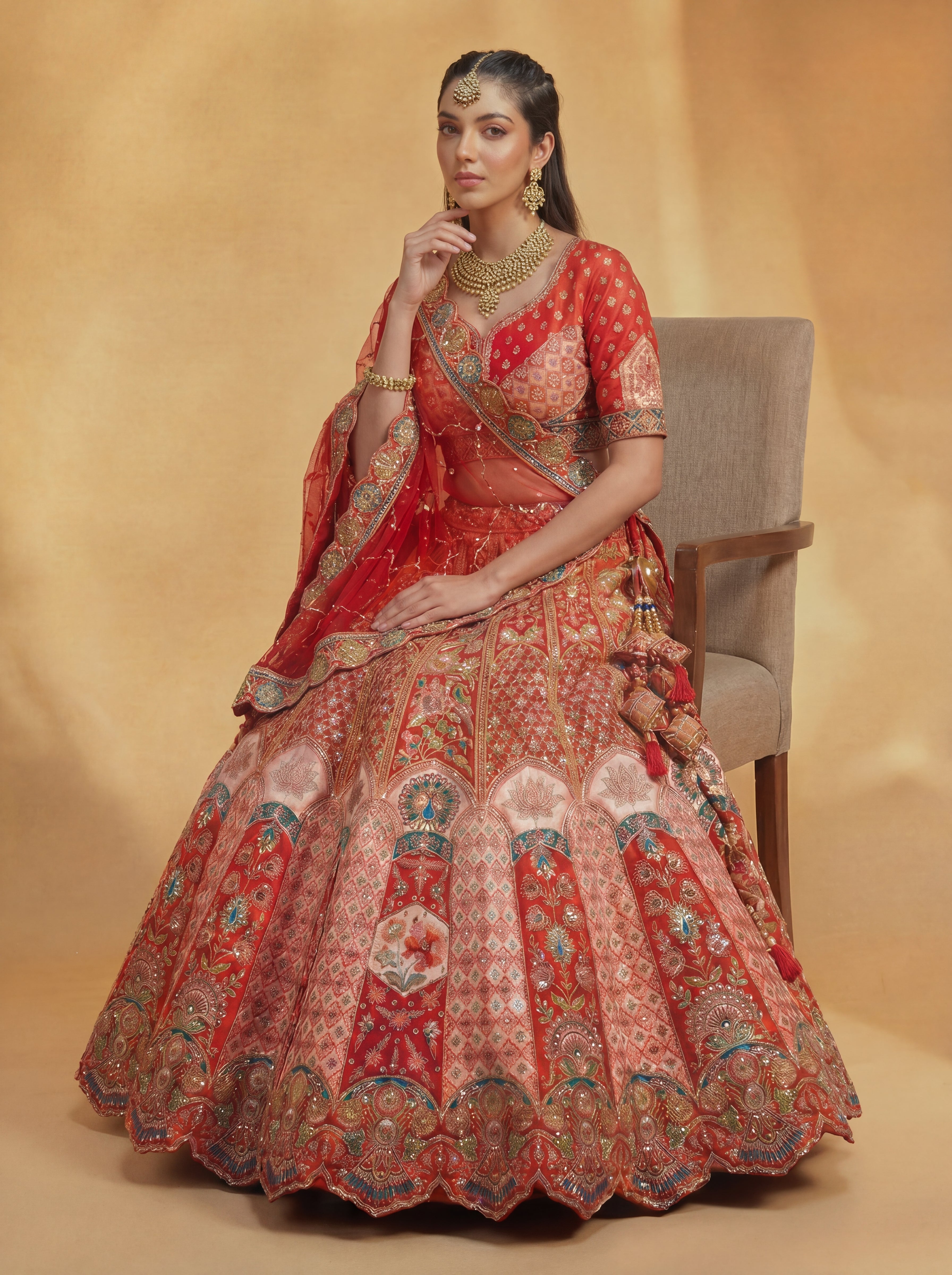 Crimson Red Viscose Sequins Embroidered Bridal Lehenga Choli Set
