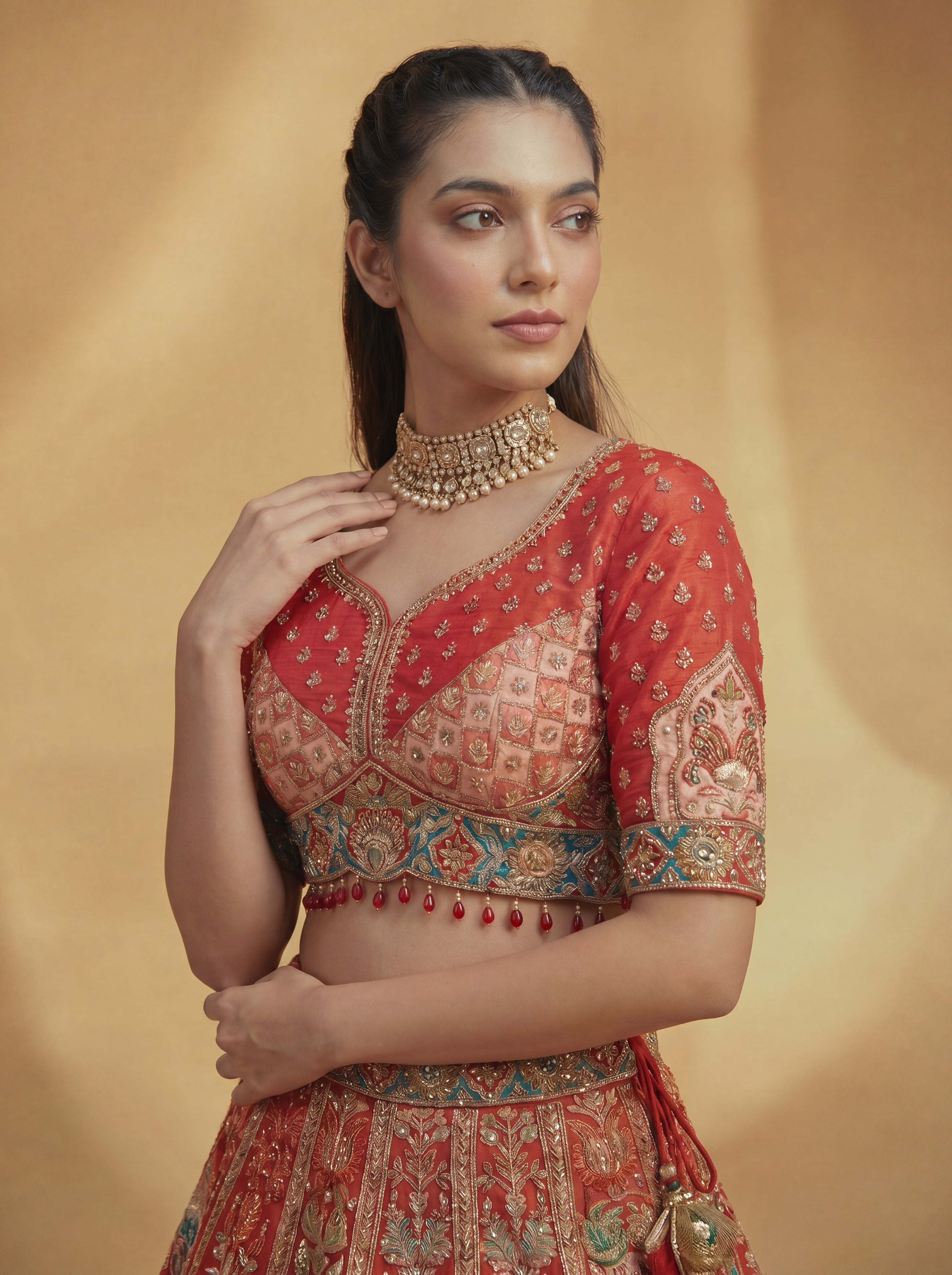 Crimson Red Viscose Sequins Embroidered Bridal Lehenga Choli Set