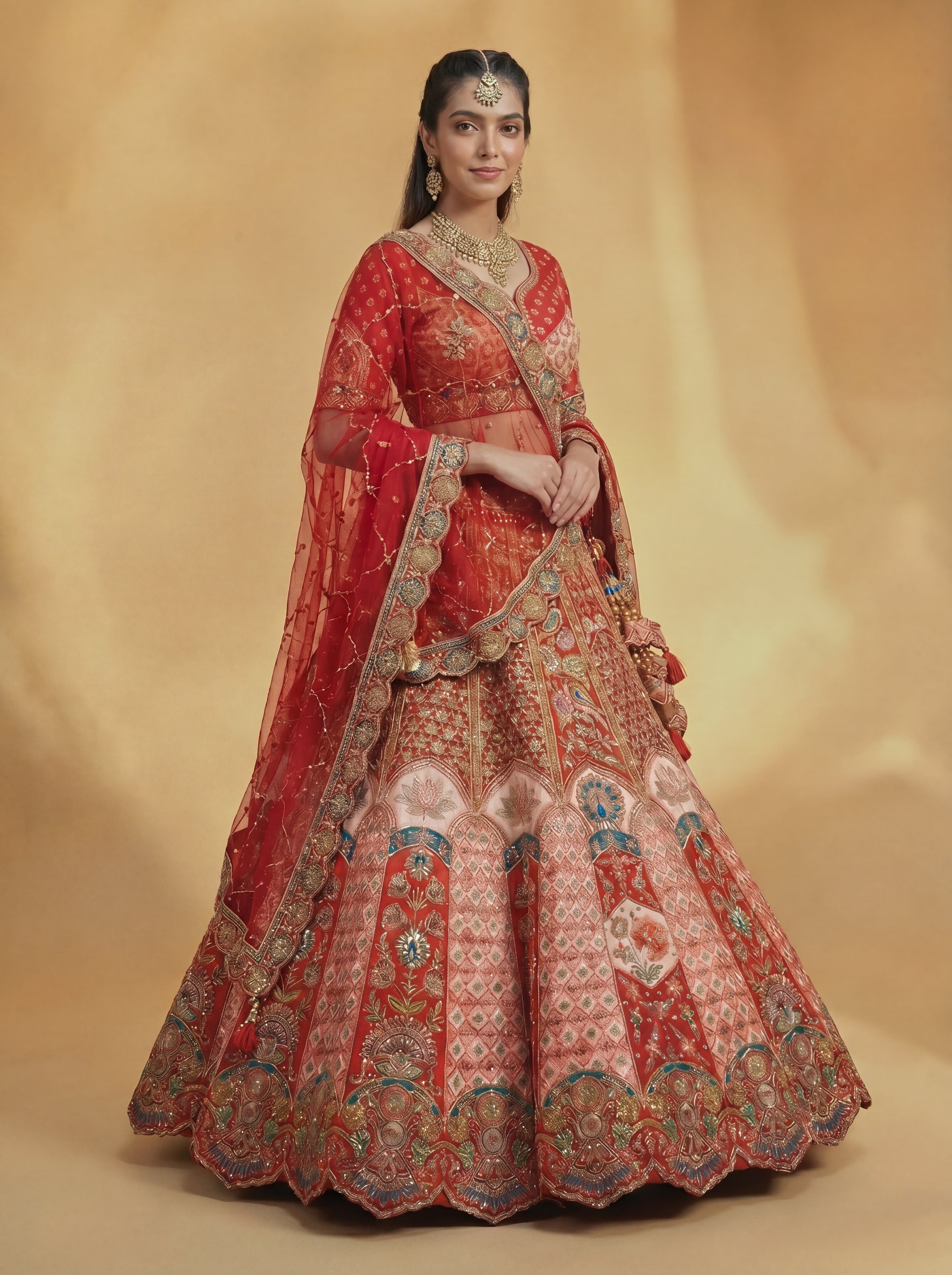 Crimson Red Viscose Sequins Embroidered Bridal Lehenga Choli Set