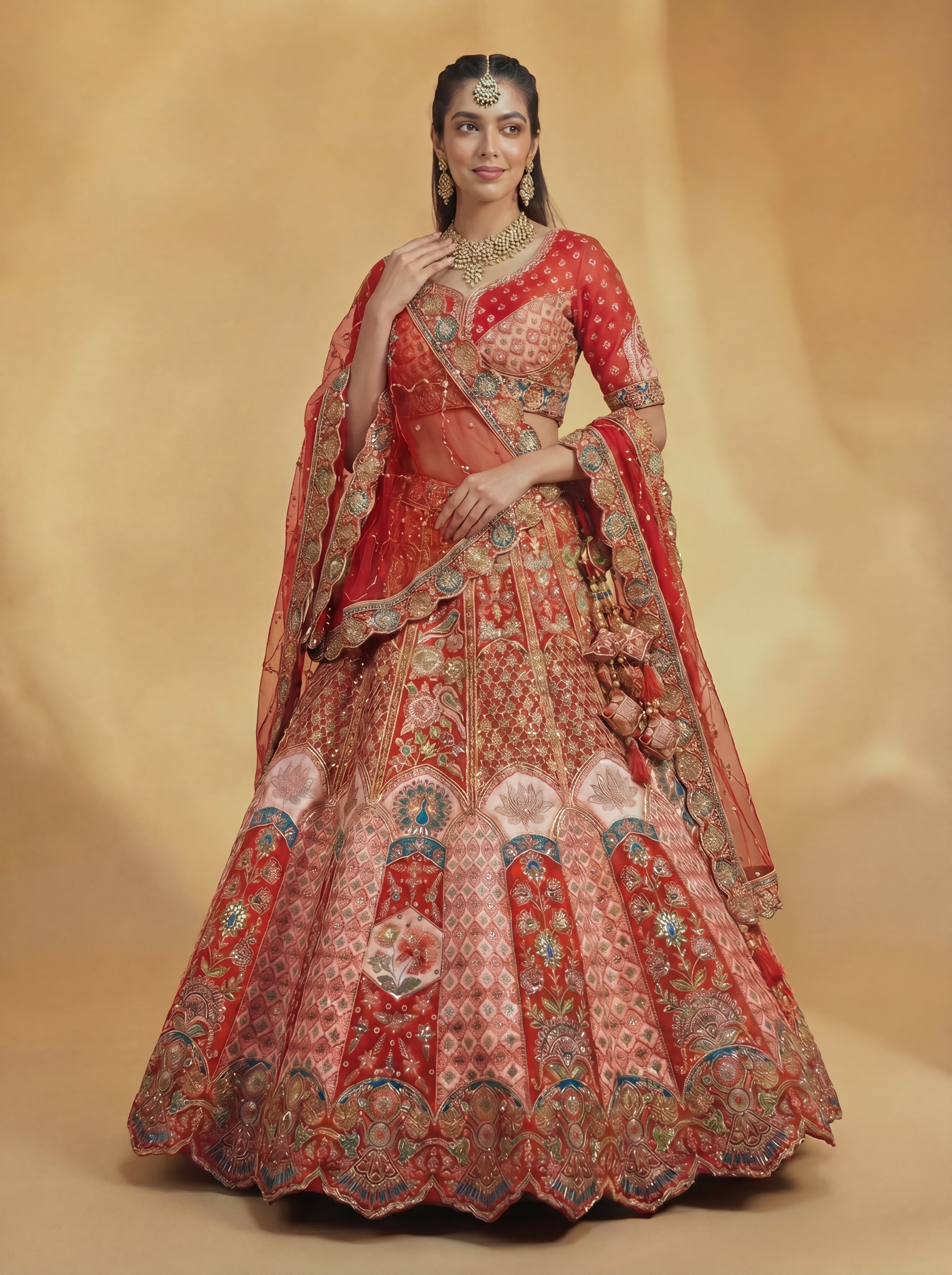 Crimson Red Viscose Sequins Embroidered Bridal Lehenga Choli Set