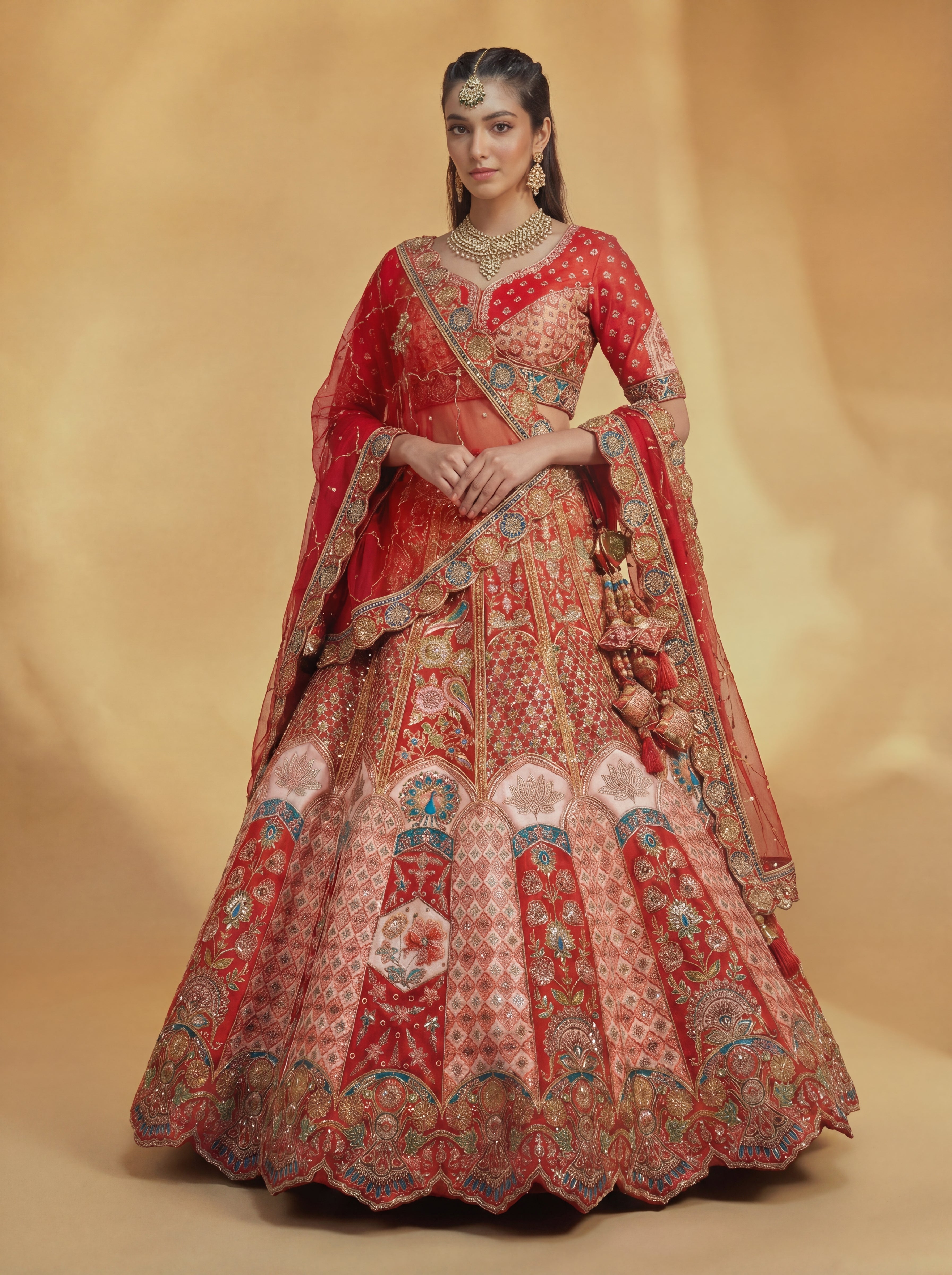 Crimson Red Viscose Sequins Embroidered Bridal Lehenga Choli Set