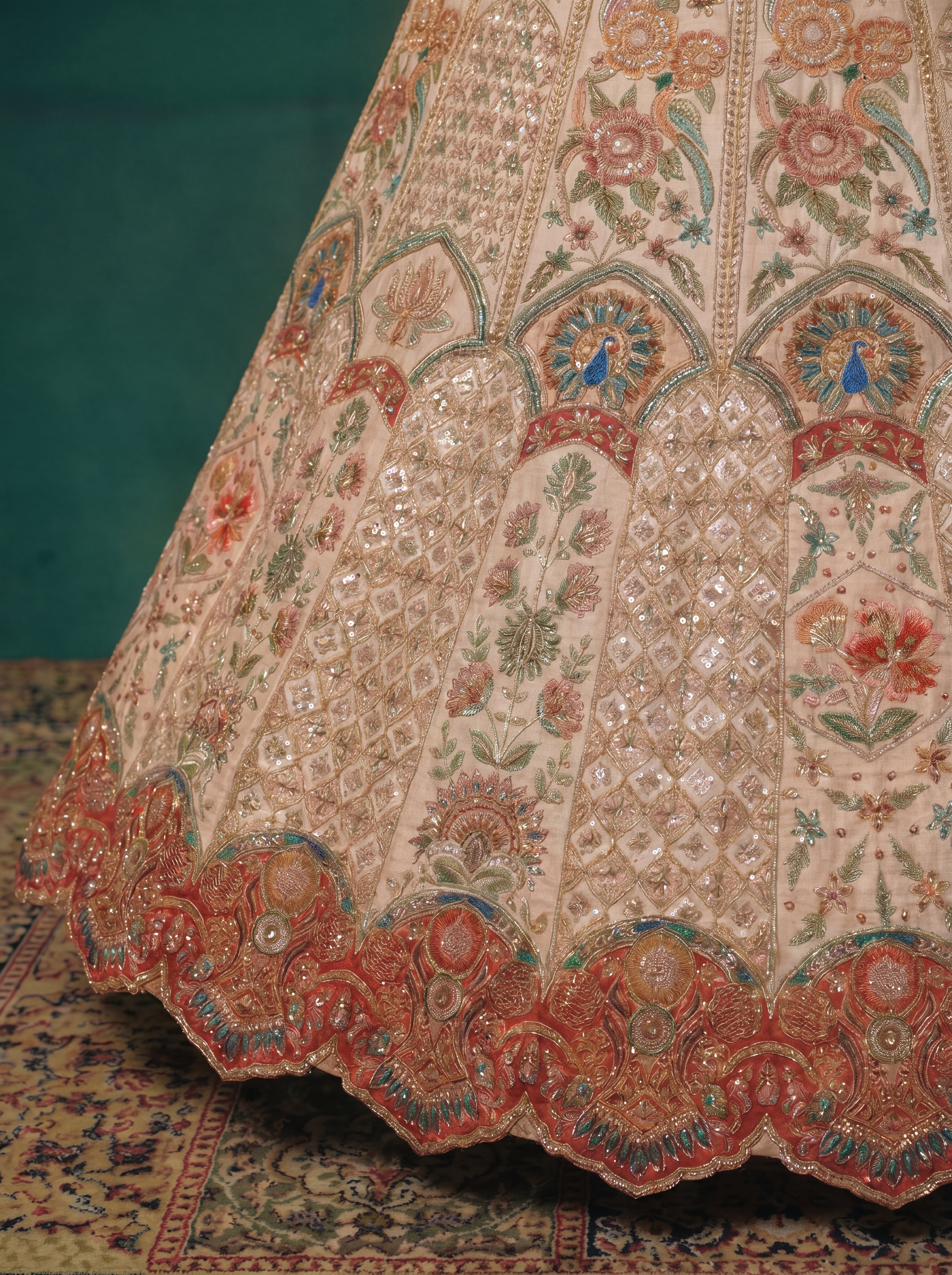 Champagne Beige Viscose Sequins Embroidered Bridal Lehenga Set