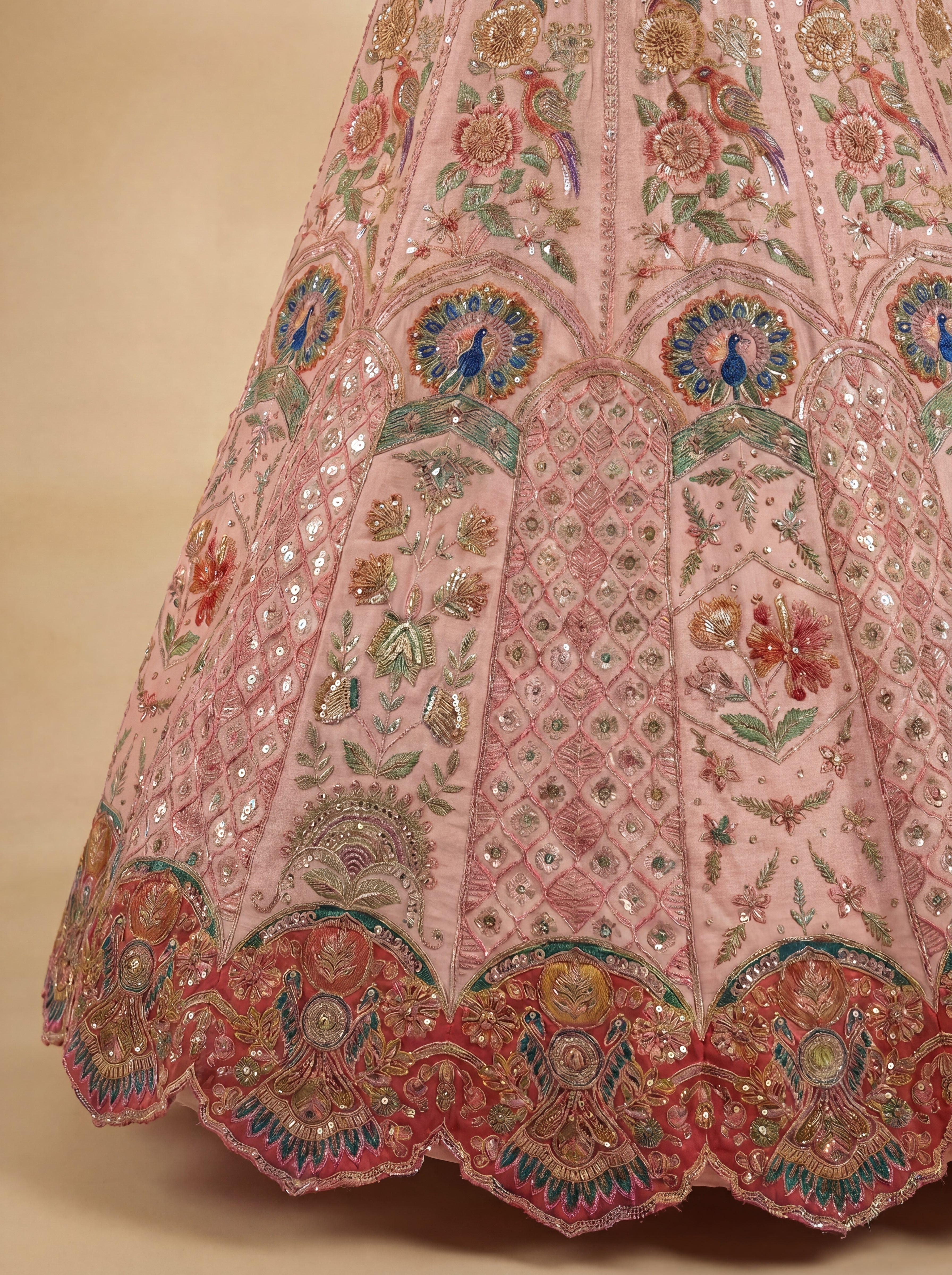 Dusty Rose Viscose Sequins Embroidered Wedding Lehenga Choli Set