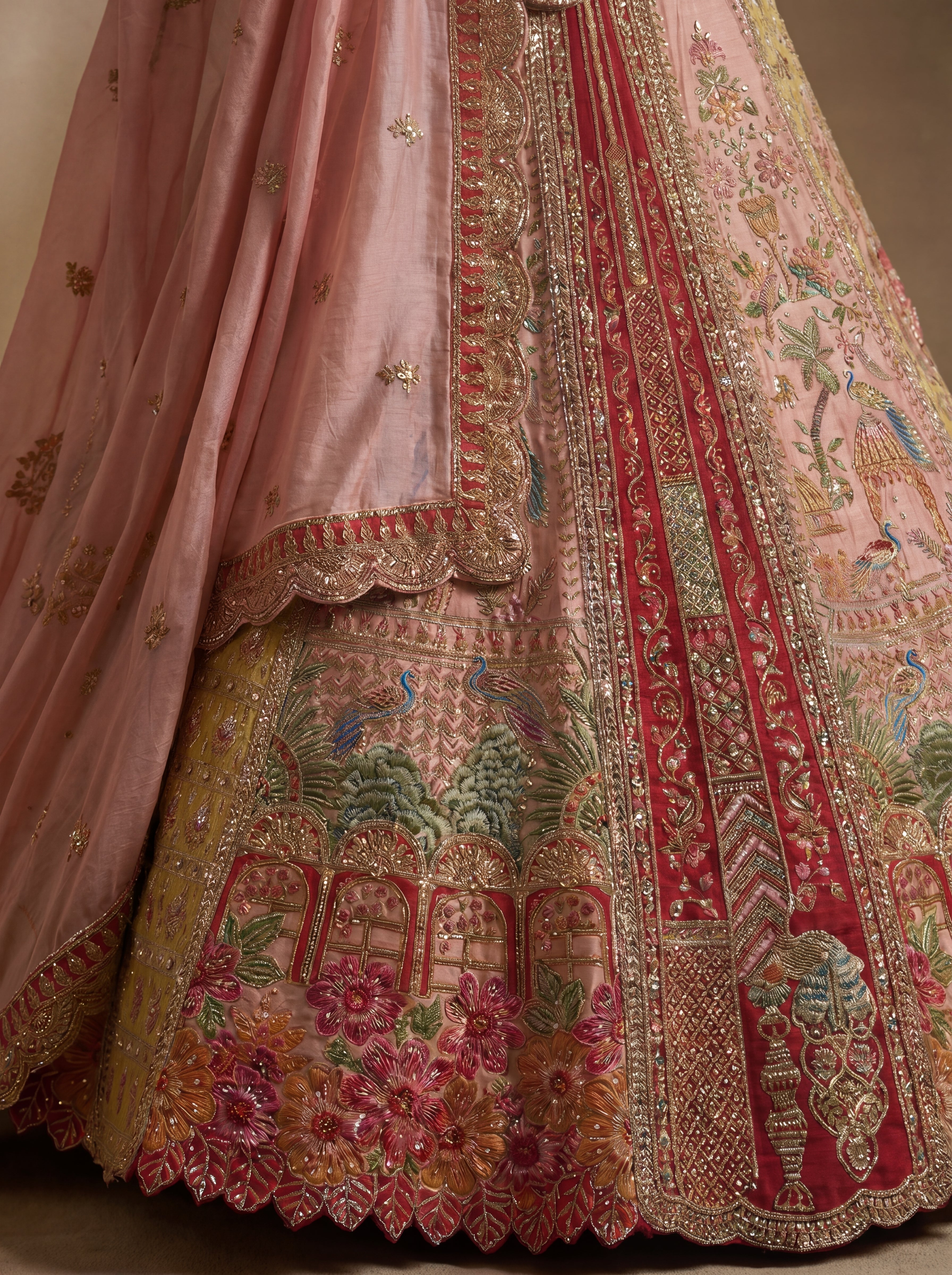 Dusty Rose Viscose Sequins Mirror Bridal Lehenga Choli Set