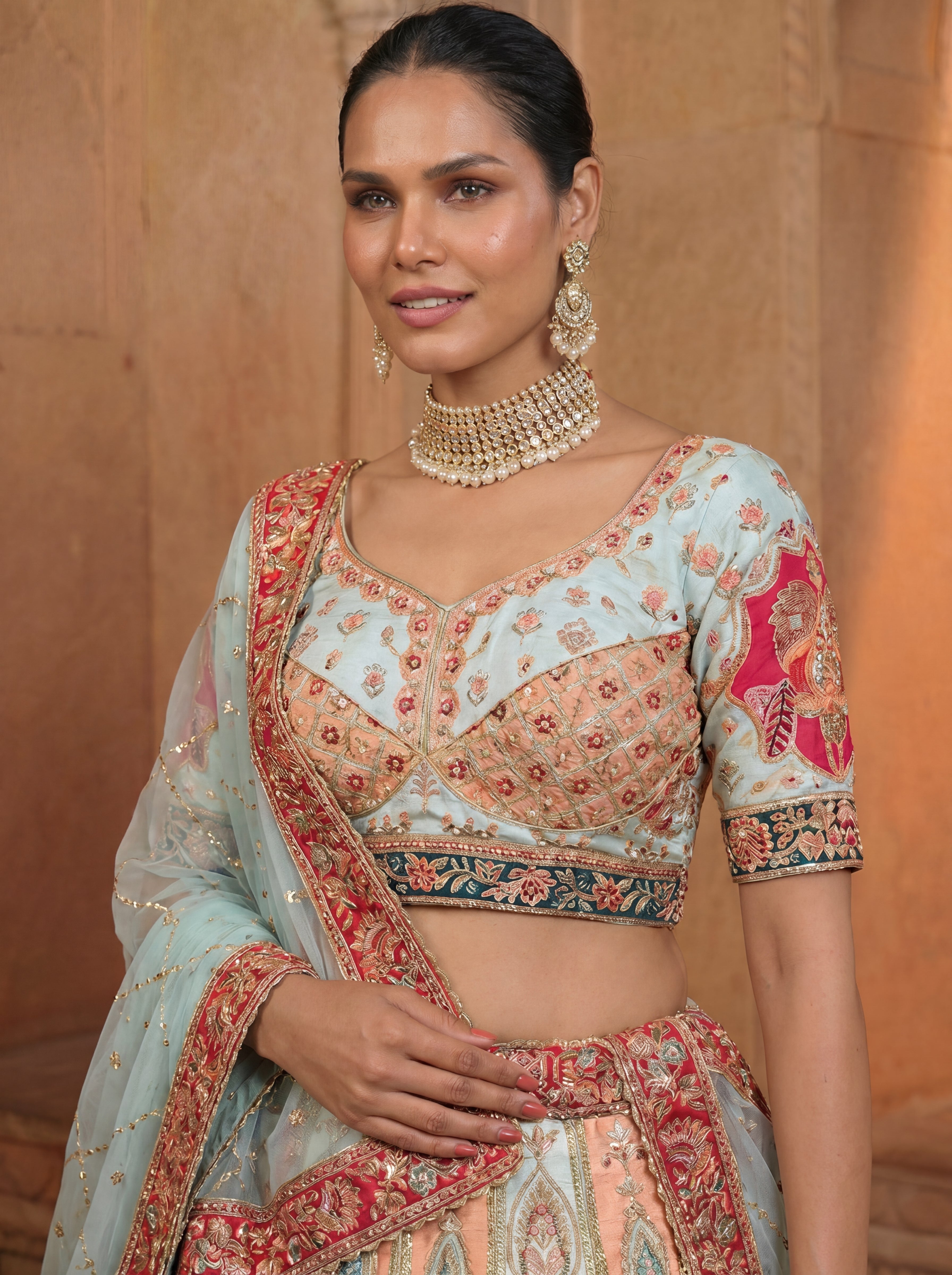 Sky Blue Heavy Embroidered Bridal Lehenga Choli With Dupatta